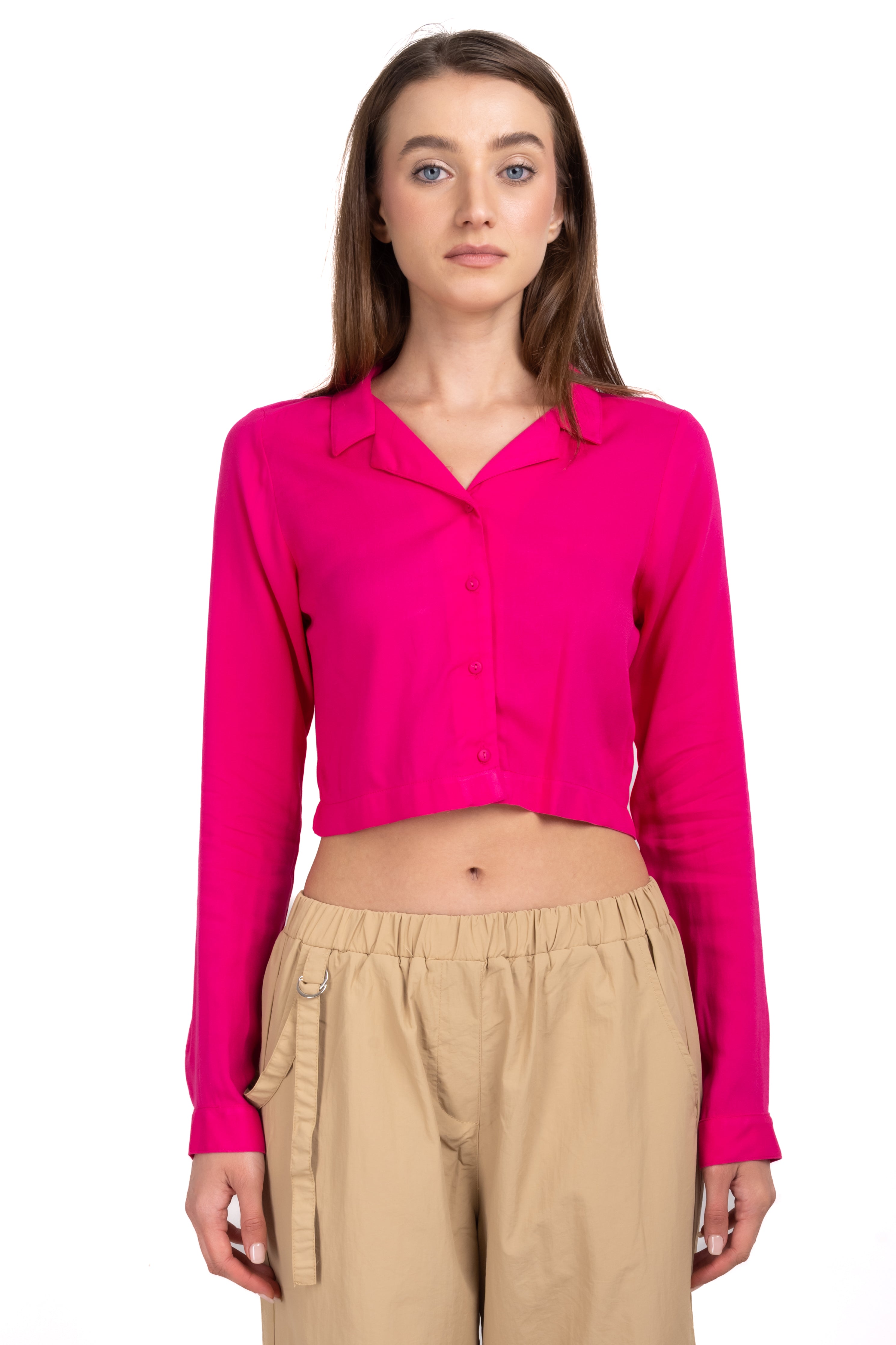 Blusa crop manga larga lisa FIUSHA