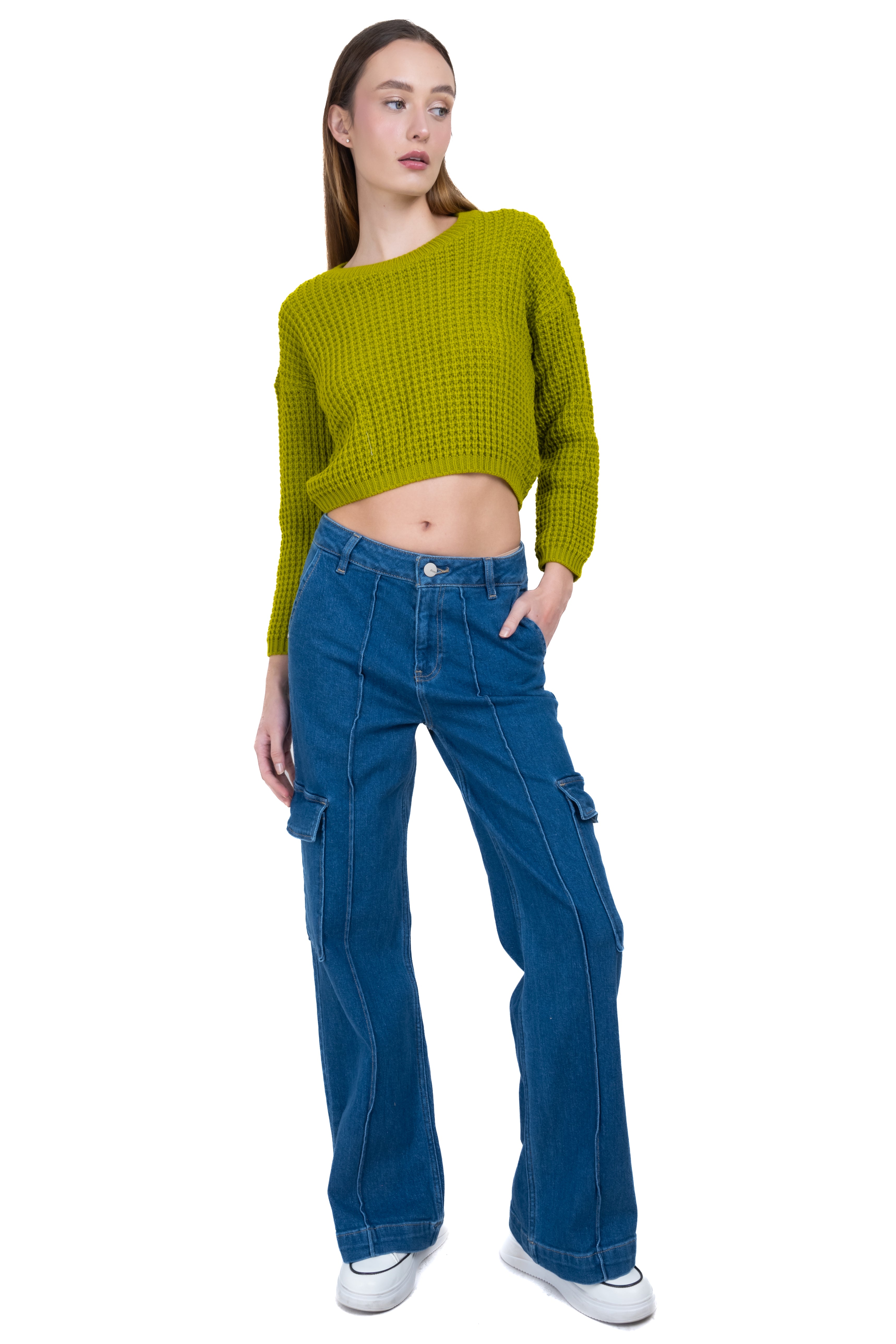 Jeans cargo costura frontal MEDIUM WASH