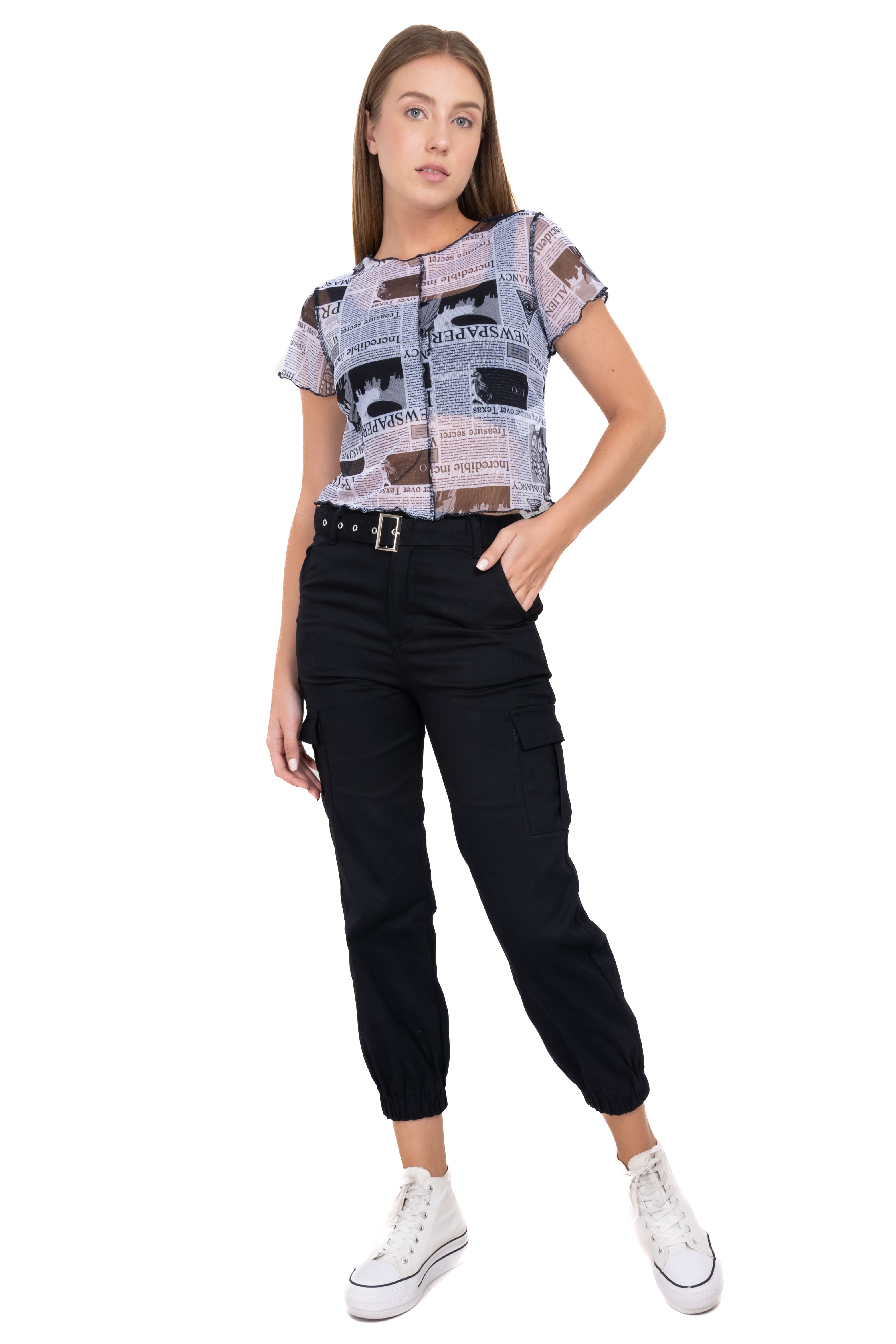 Jeans jogger bolsos cinturón NEGRO