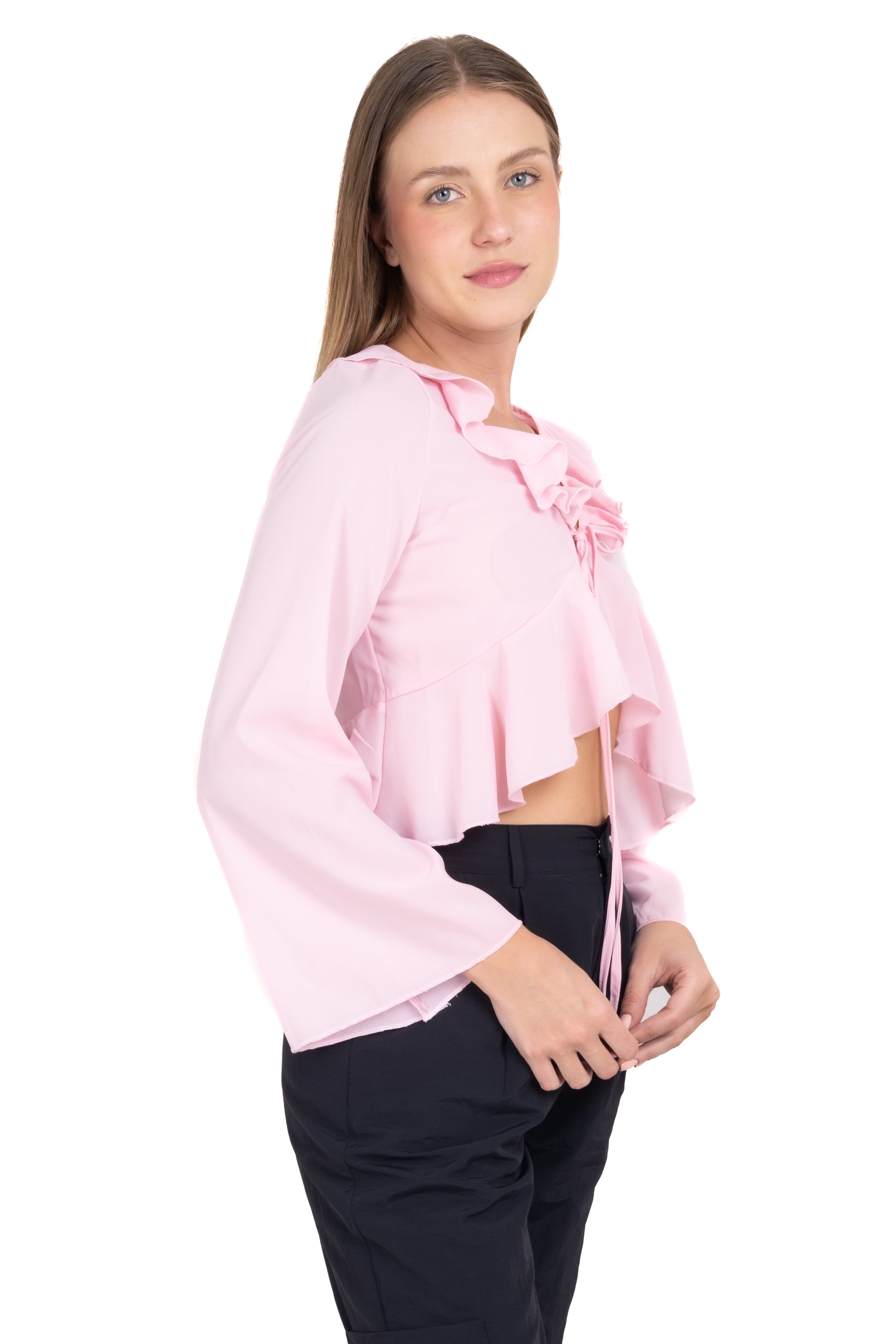 Blusa abierta olán cintas ROSA