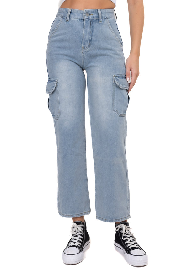 Jeans cargo cintura alta lisos