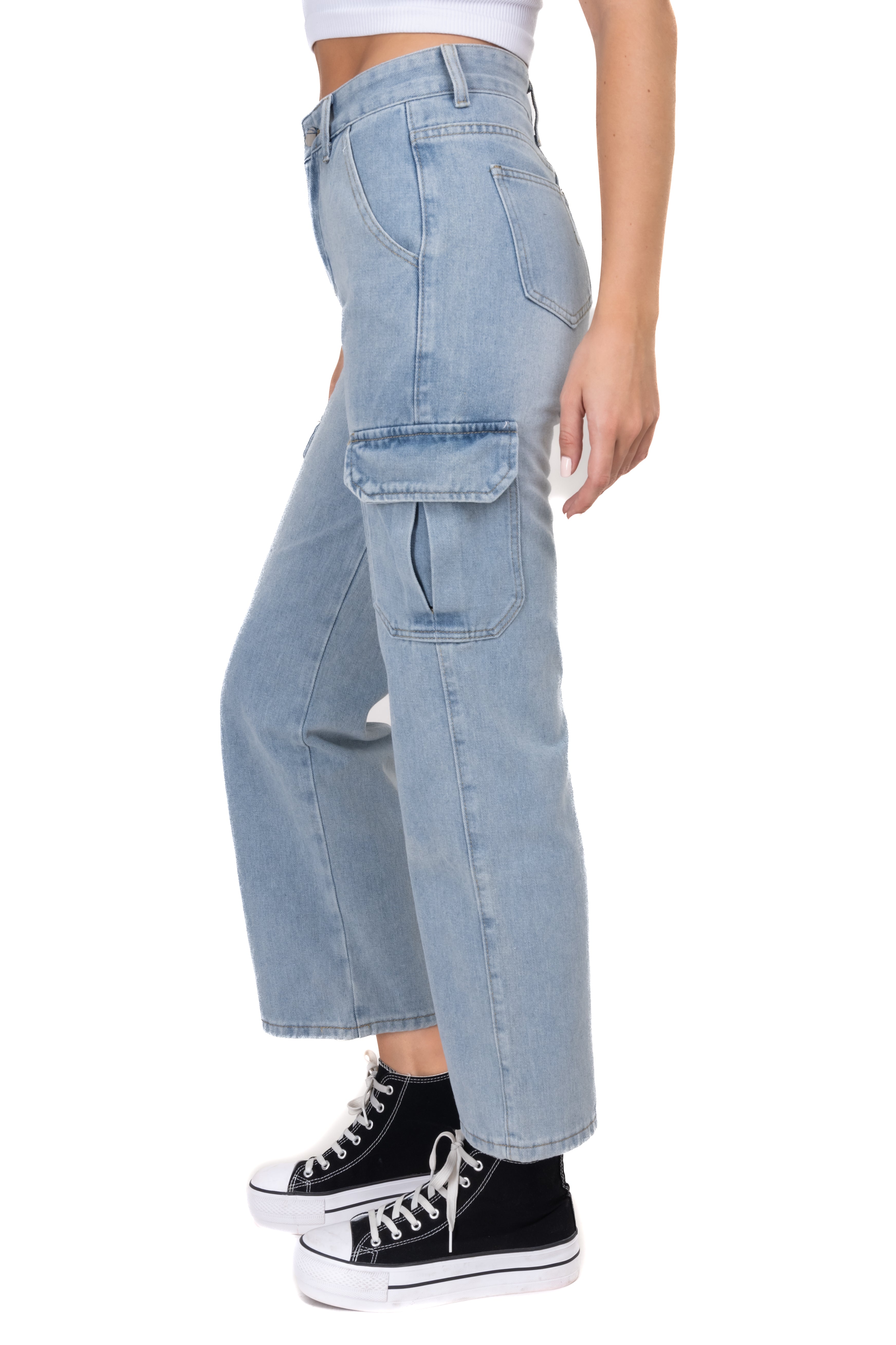 Jeans cargo cintura alta lisos LIGHT WASH