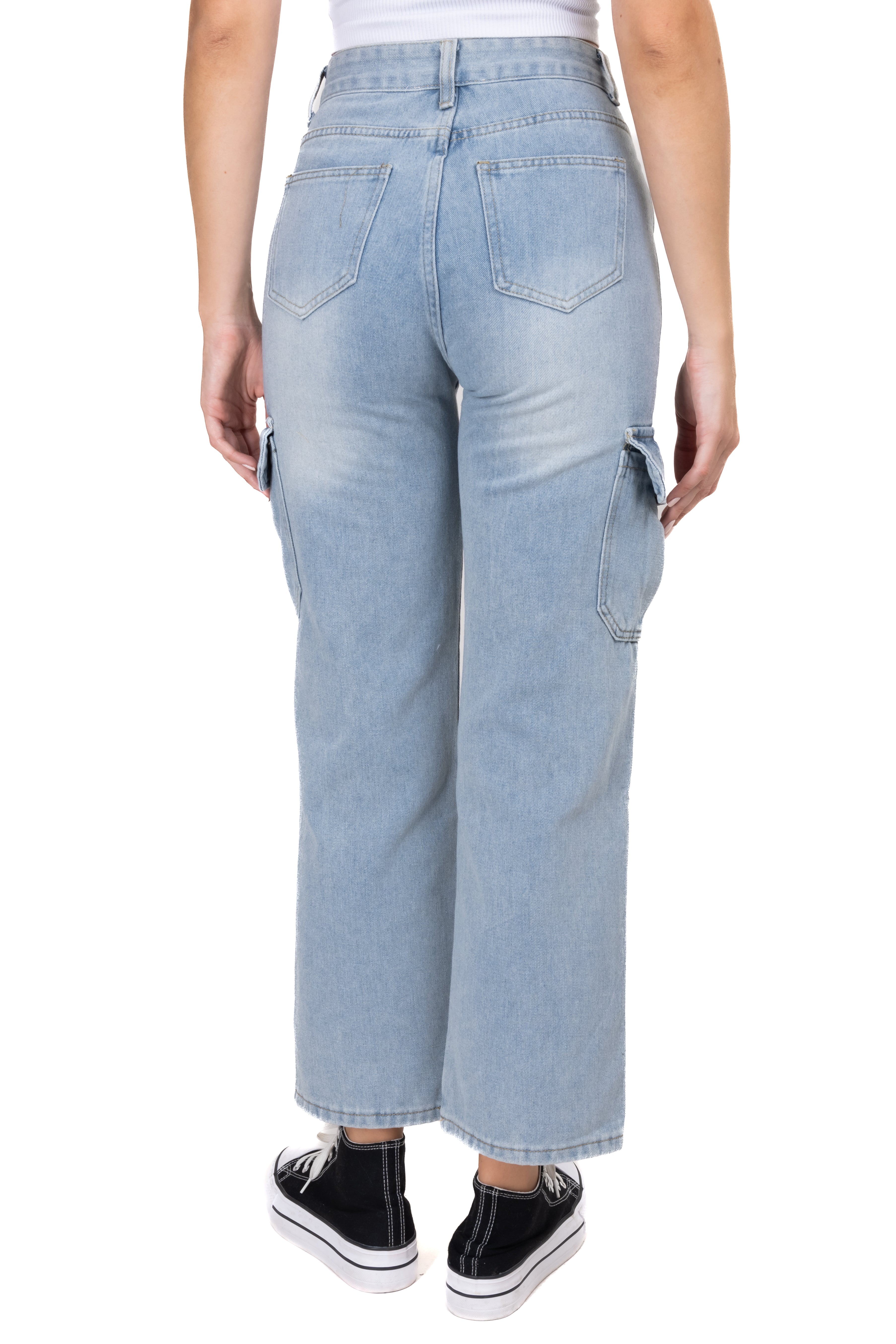 Jeans cargo cintura alta lisos LIGHT WASH