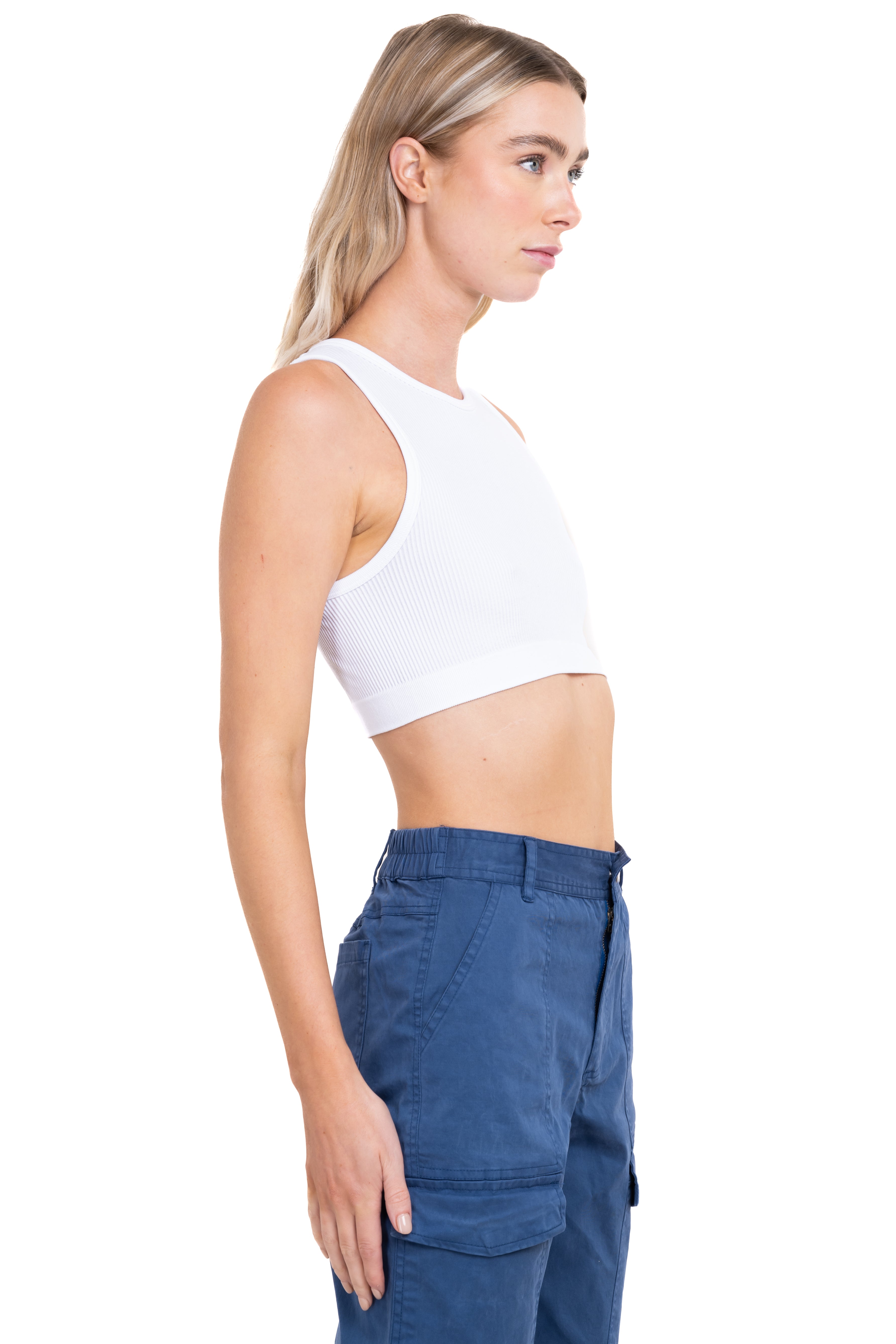Top crop acanalado liso BLANCO
