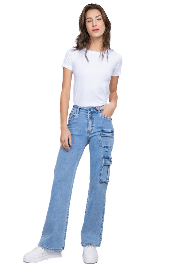 Jeans cargo wide leg multibolsas