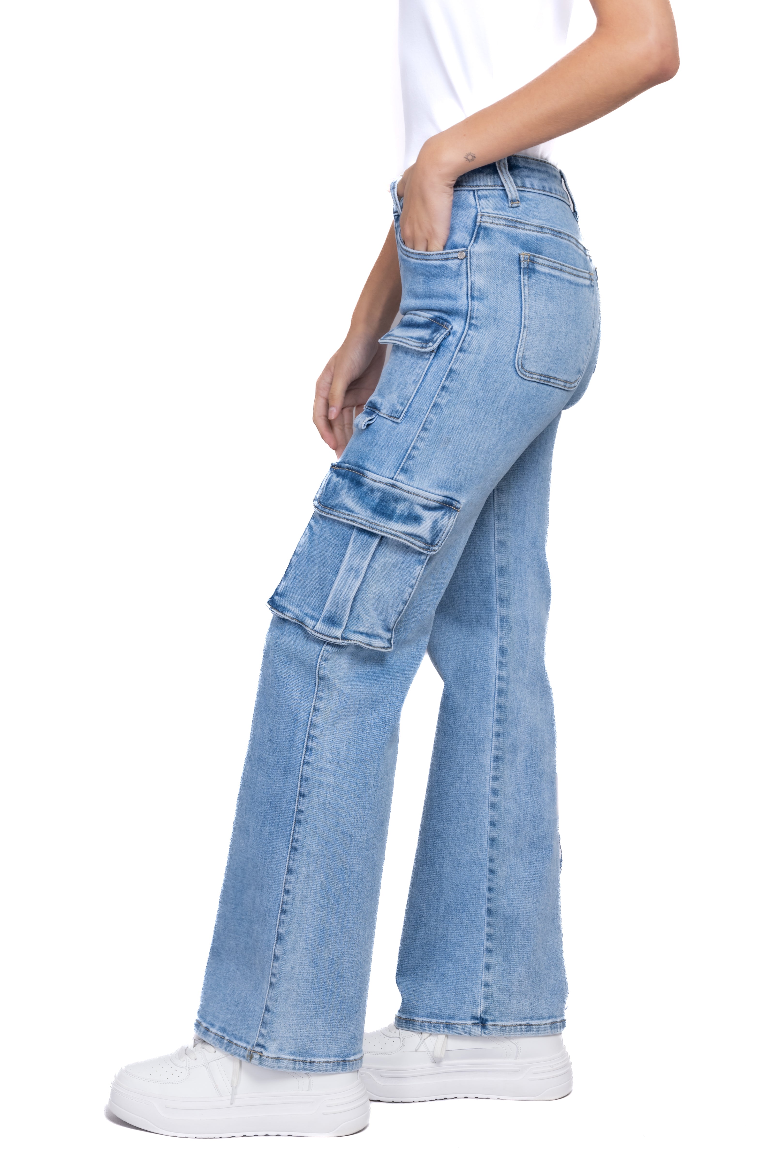 Jeans cargo wide leg multibolsas ACID WASH