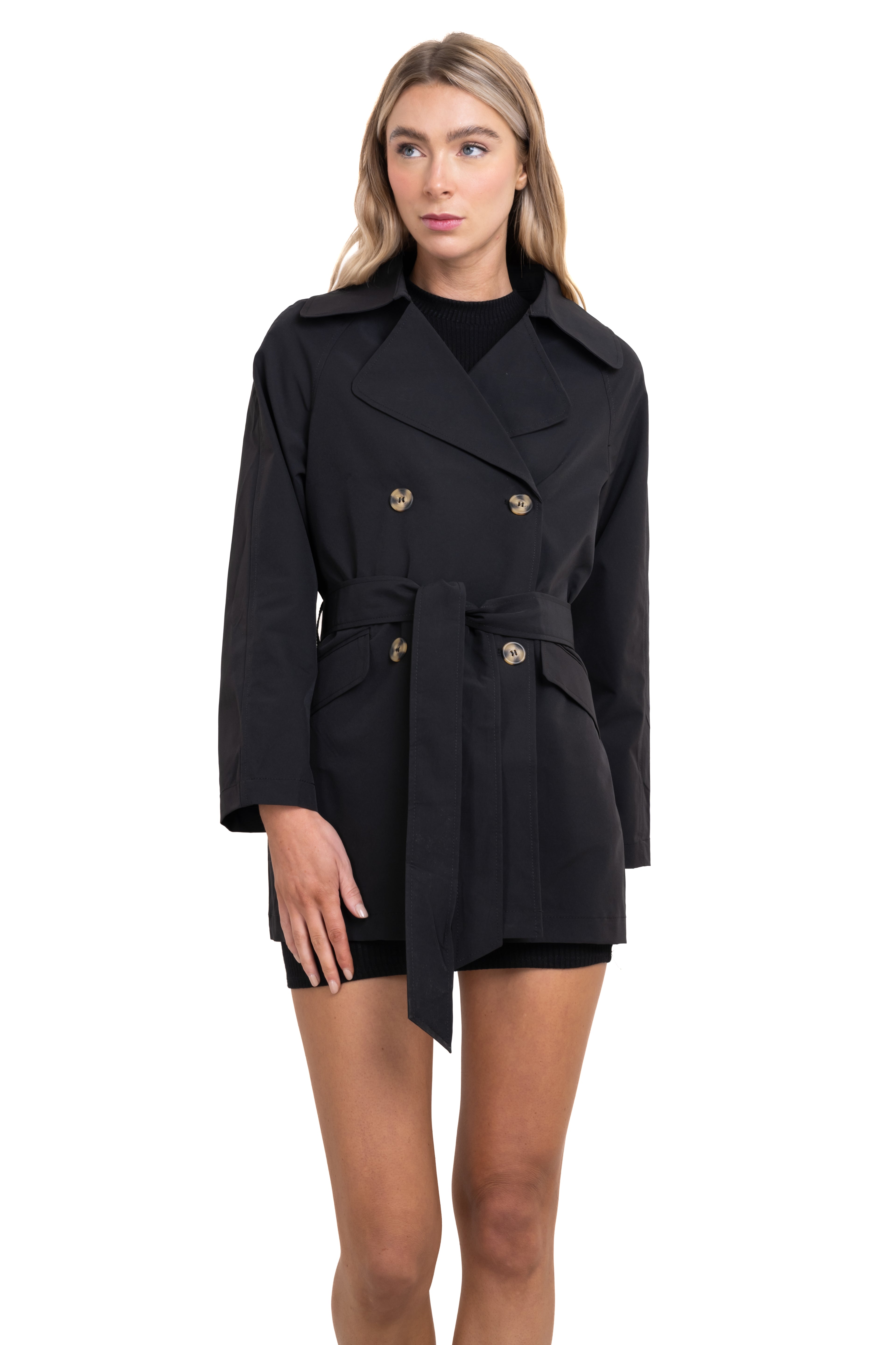 Gabardina botones cinturón NEGRO