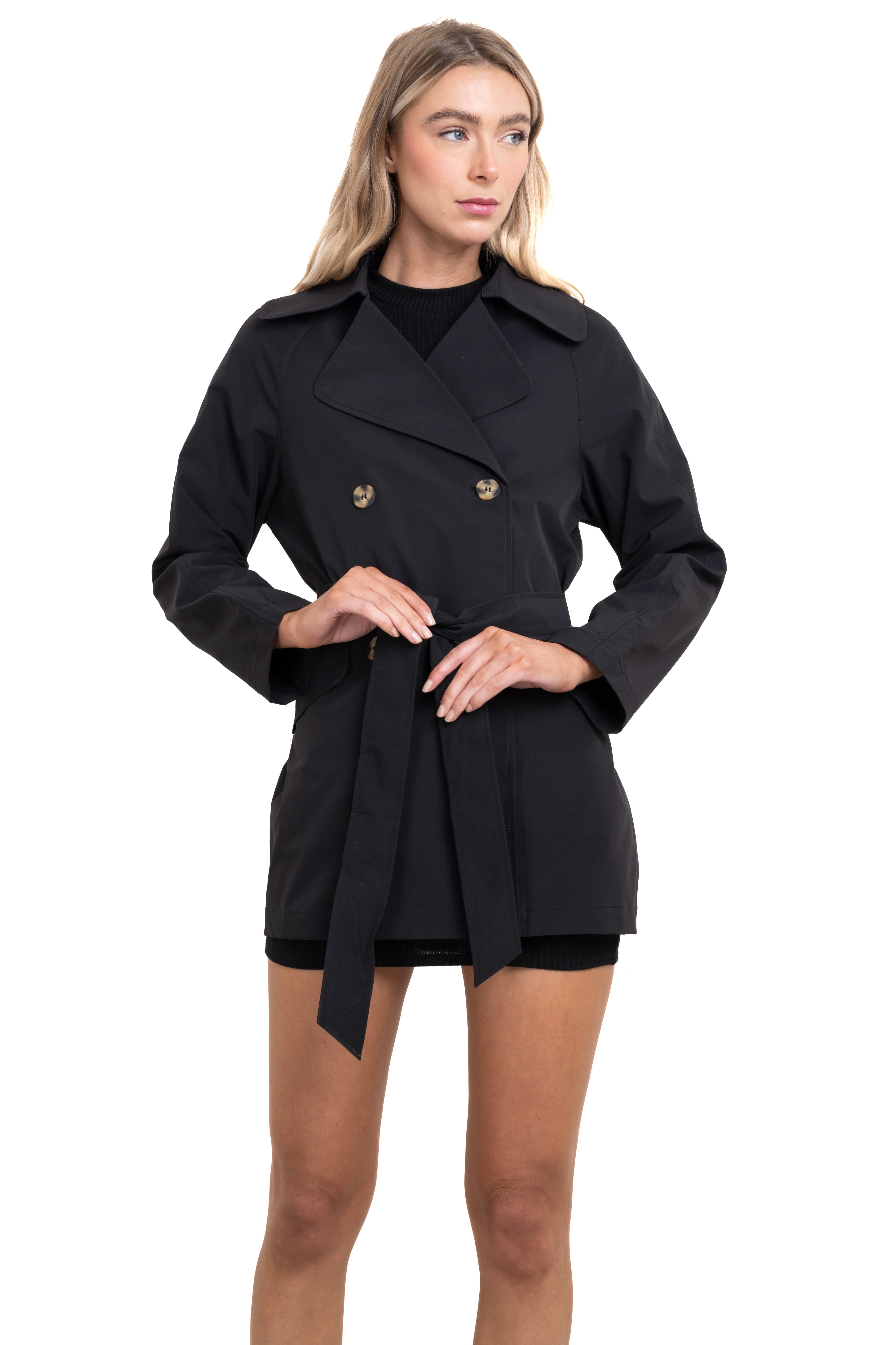 Gabardina botones cinturón NEGRO
