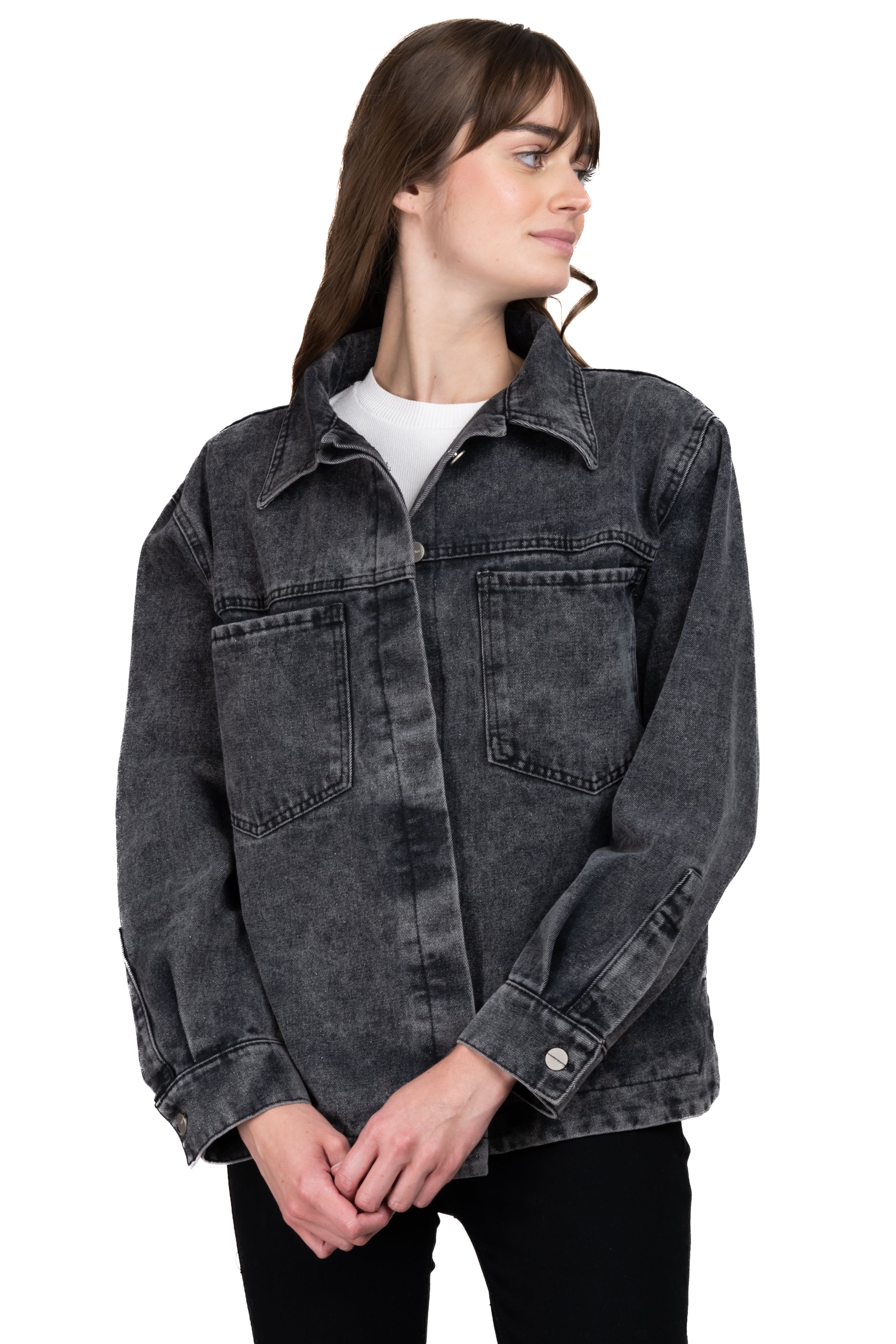 Chamarra denim oversize bolsillos GRIS