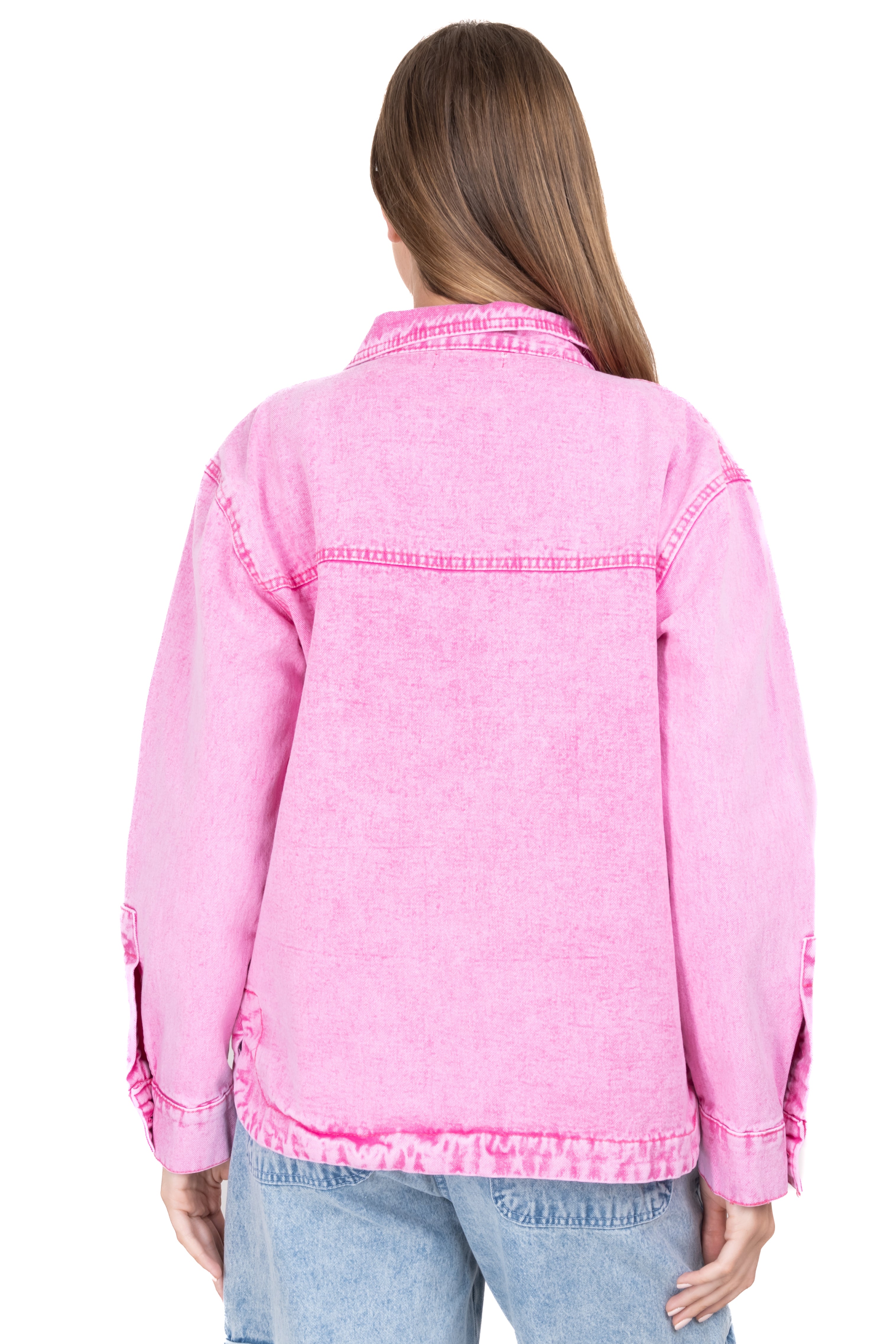 Chamarra denim oversize bolsillos ROSA BRILLANTE