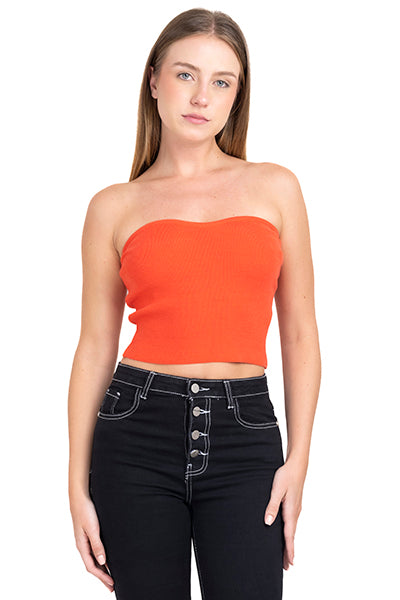 Top tubo acanalado escote corazón NARANJA BRILLANTE
