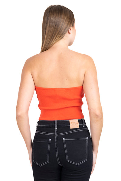Top tubo acanalado escote corazón NARANJA BRILLANTE