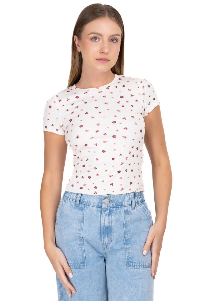 Top manga larga flock mesh corazones