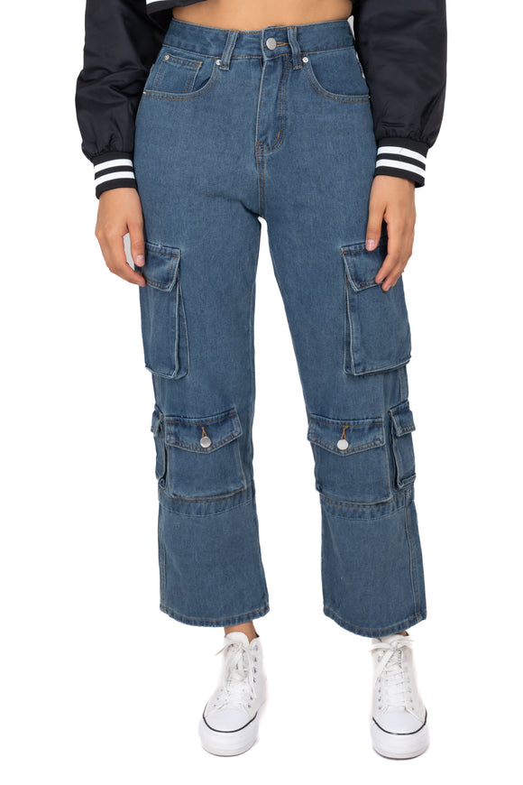 Jeans rectos cargo lisos