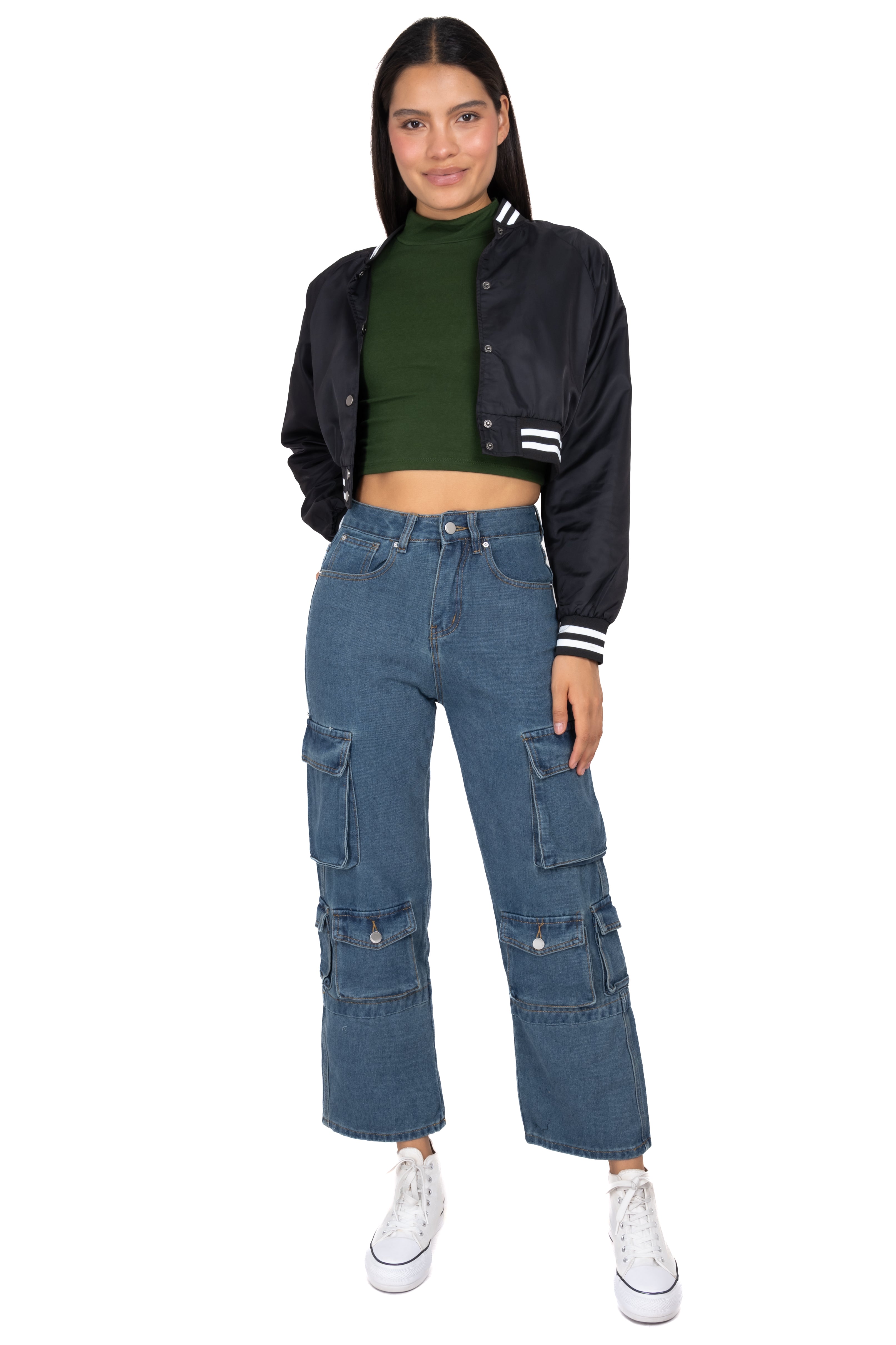 Jeans rectos cargo lisos DARK WASH