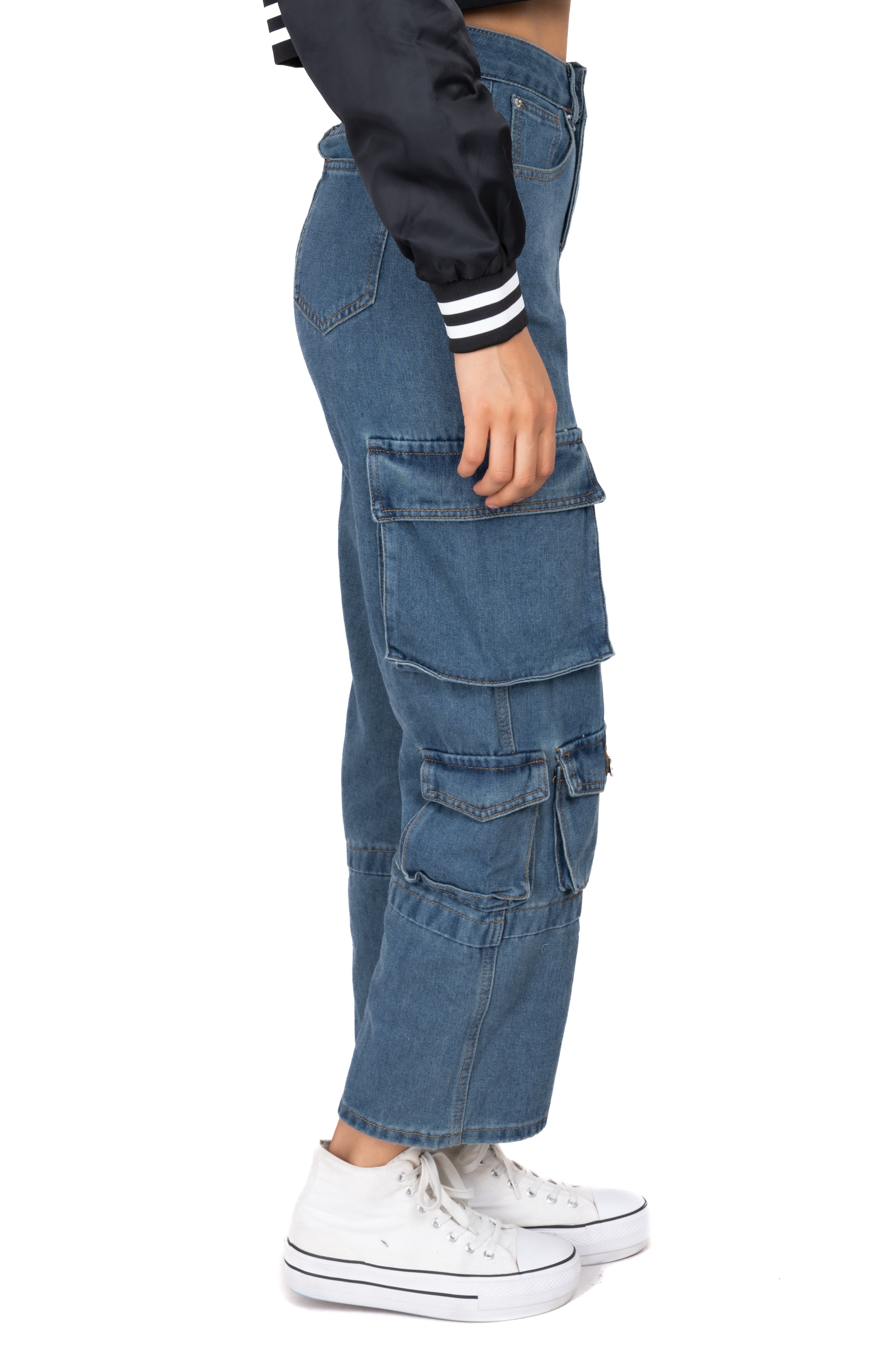 Jeans rectos cargo lisos DARK WASH