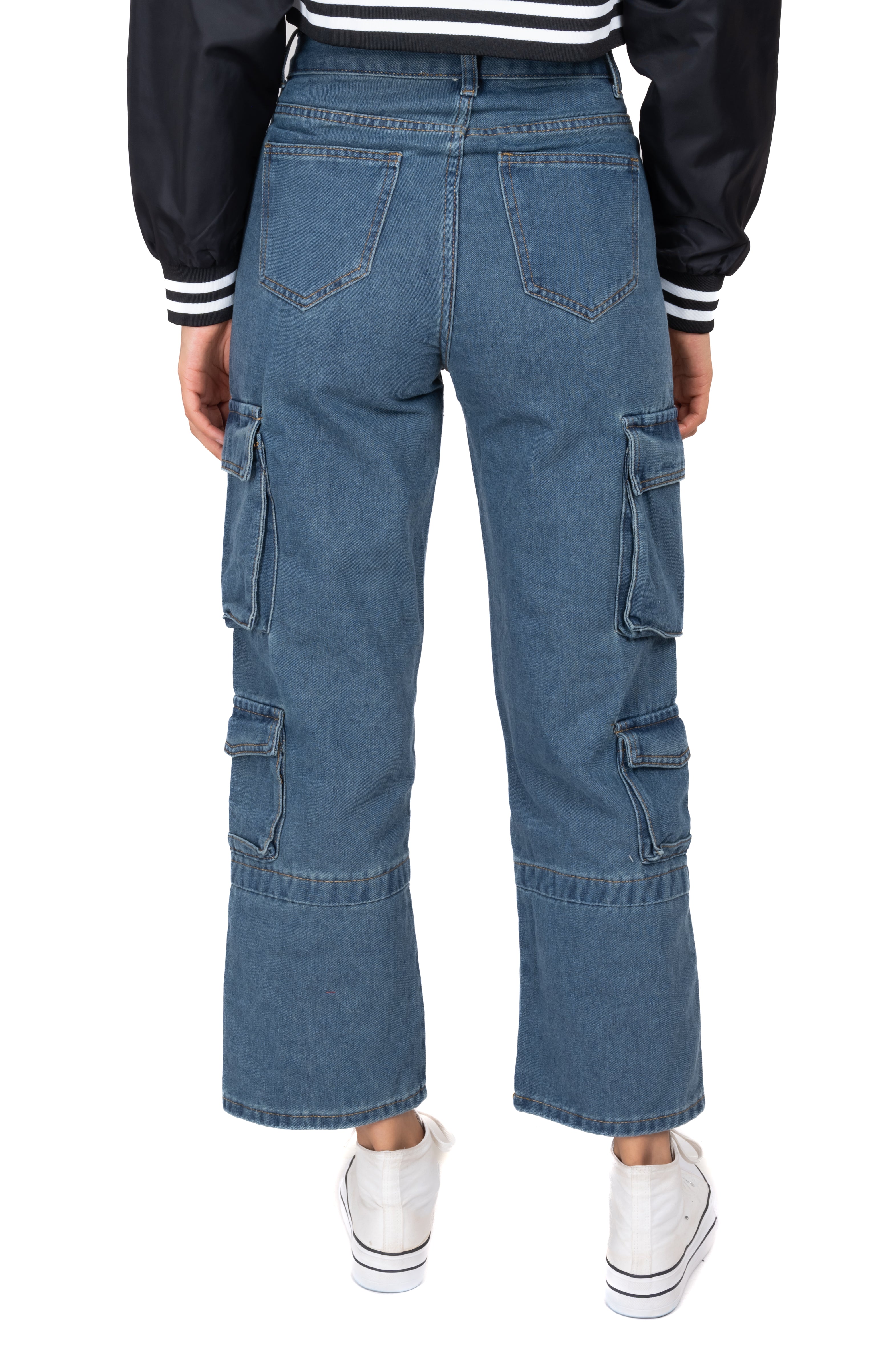 Jeans rectos cargo lisos DARK WASH