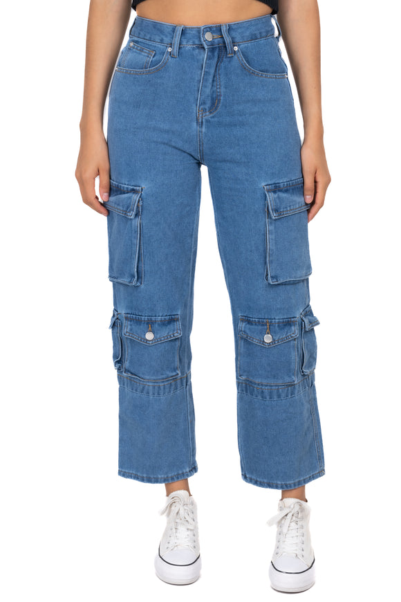 Jeans rectos cargo lisos