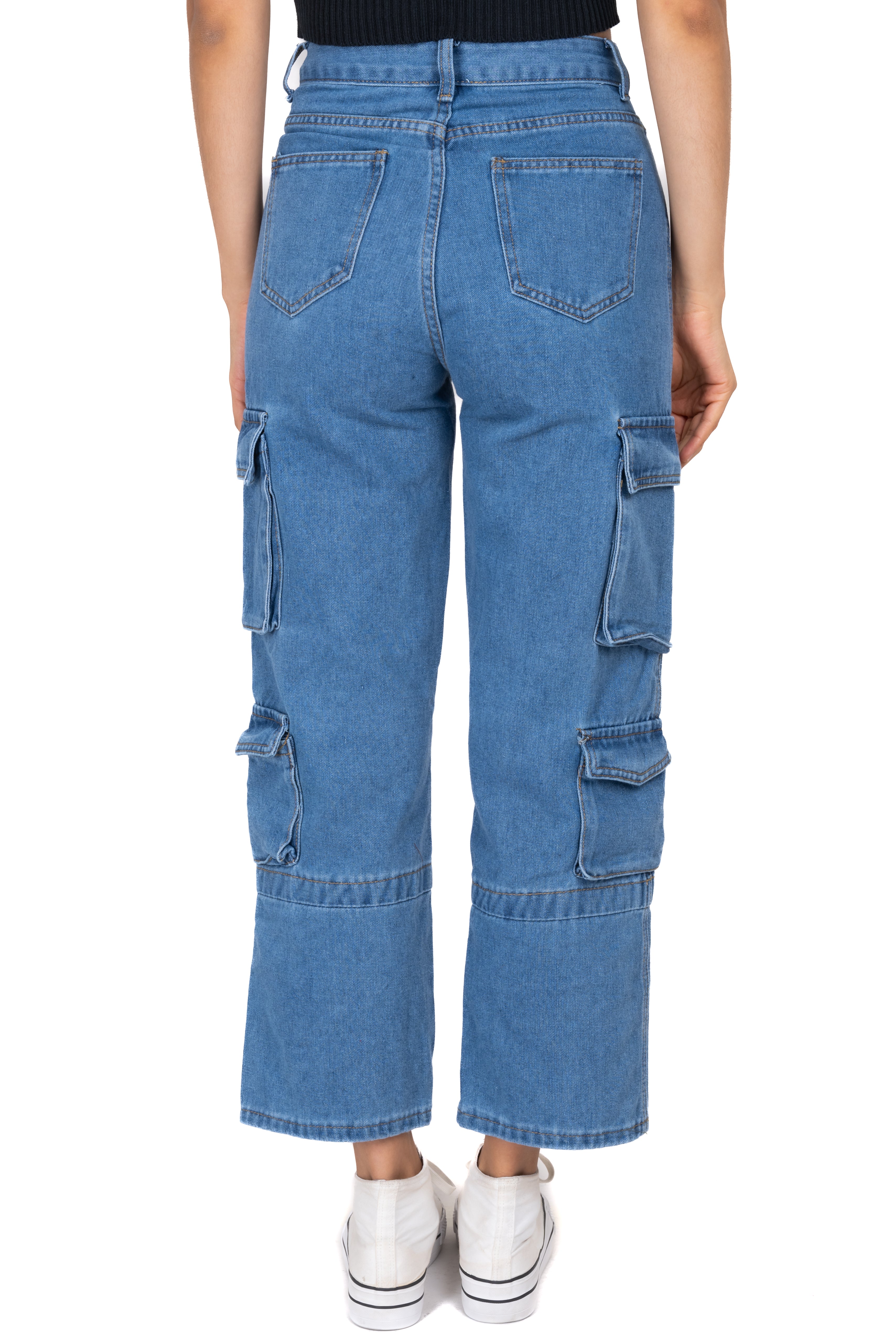 Jeans rectos cargo lisos MEDIUM WASH