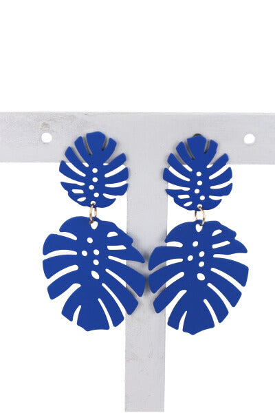 Aretes diseño hoja tropical AZUL