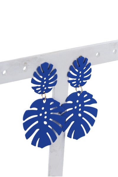 Aretes diseño hoja tropical AZUL