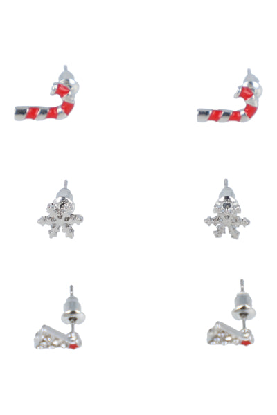 3 Pares Aretes Baston Navideño PLATA