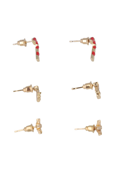 3 Pares Aretes Baston Navideño ORO