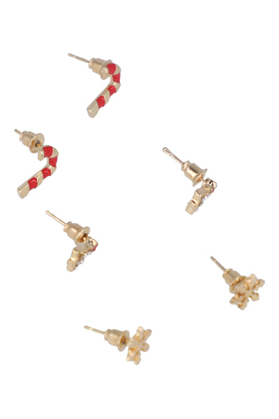 3 Pares Aretes Baston Navideño ORO