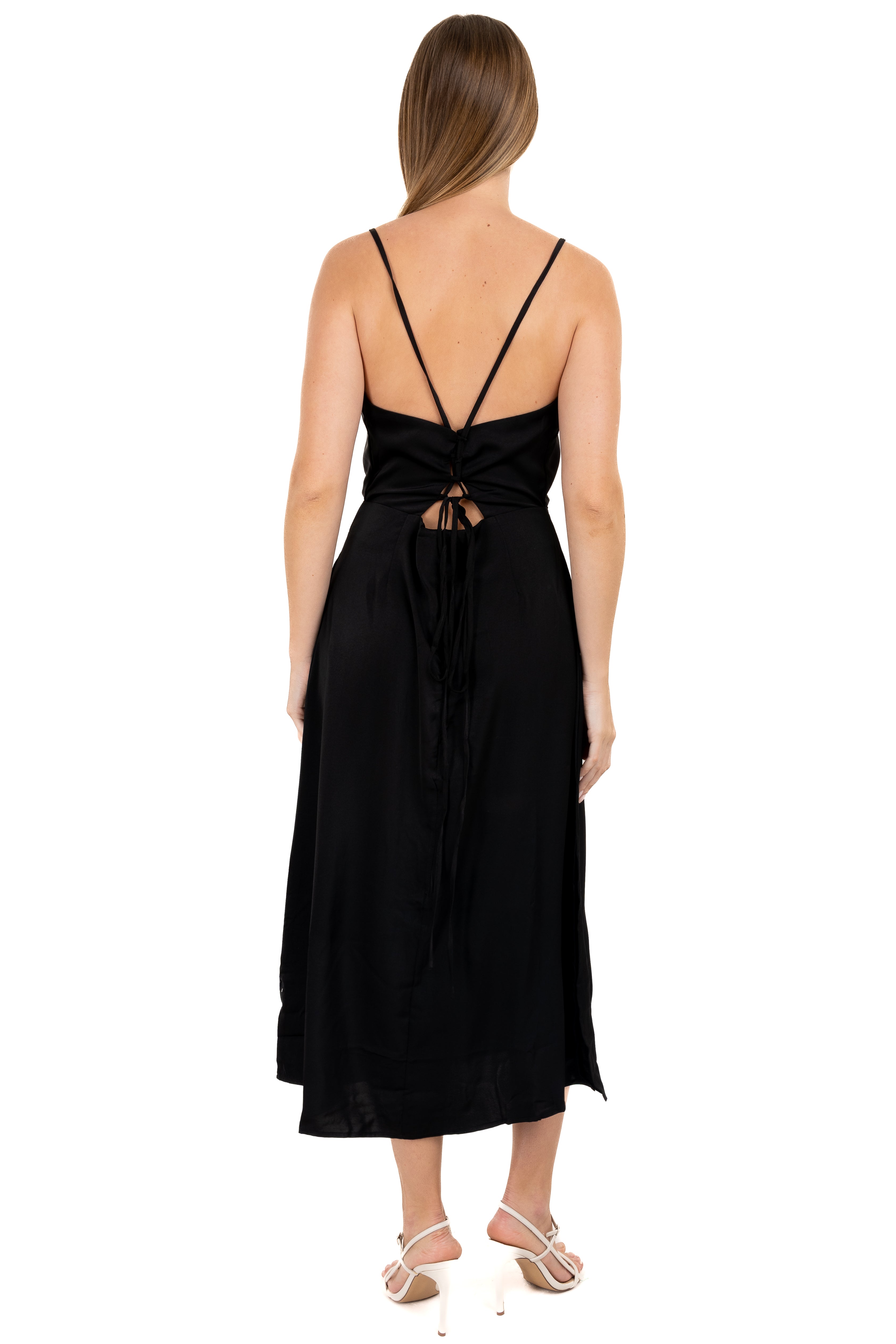 Vestido maxi tirantes lace up NEGRO