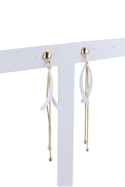 Aretes largos cadena media luna BLANCO