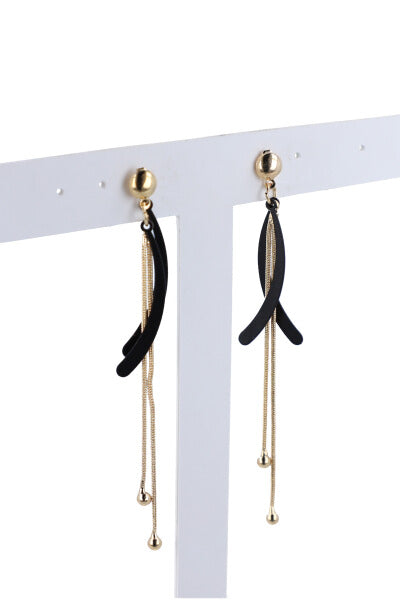 Aretes largos cadena media luna NEGRO