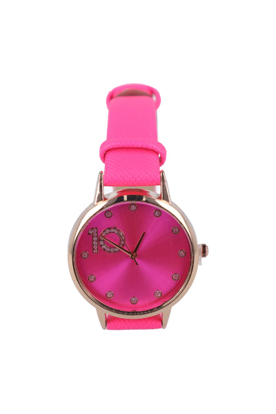 Reloj analógico monocolor brillos ROSA NEON