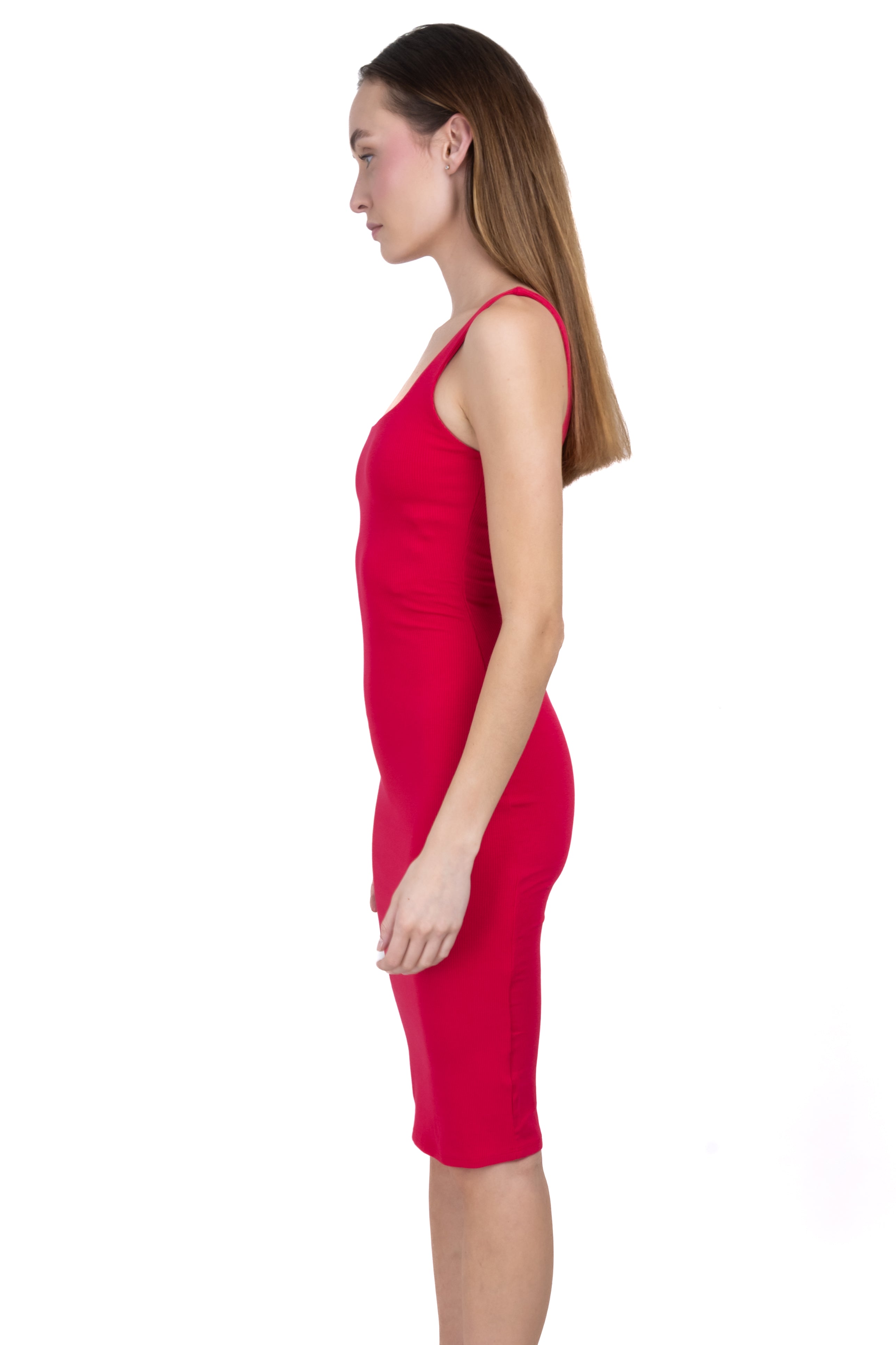 Vestido midi bodycon acanalado liso ROJO
