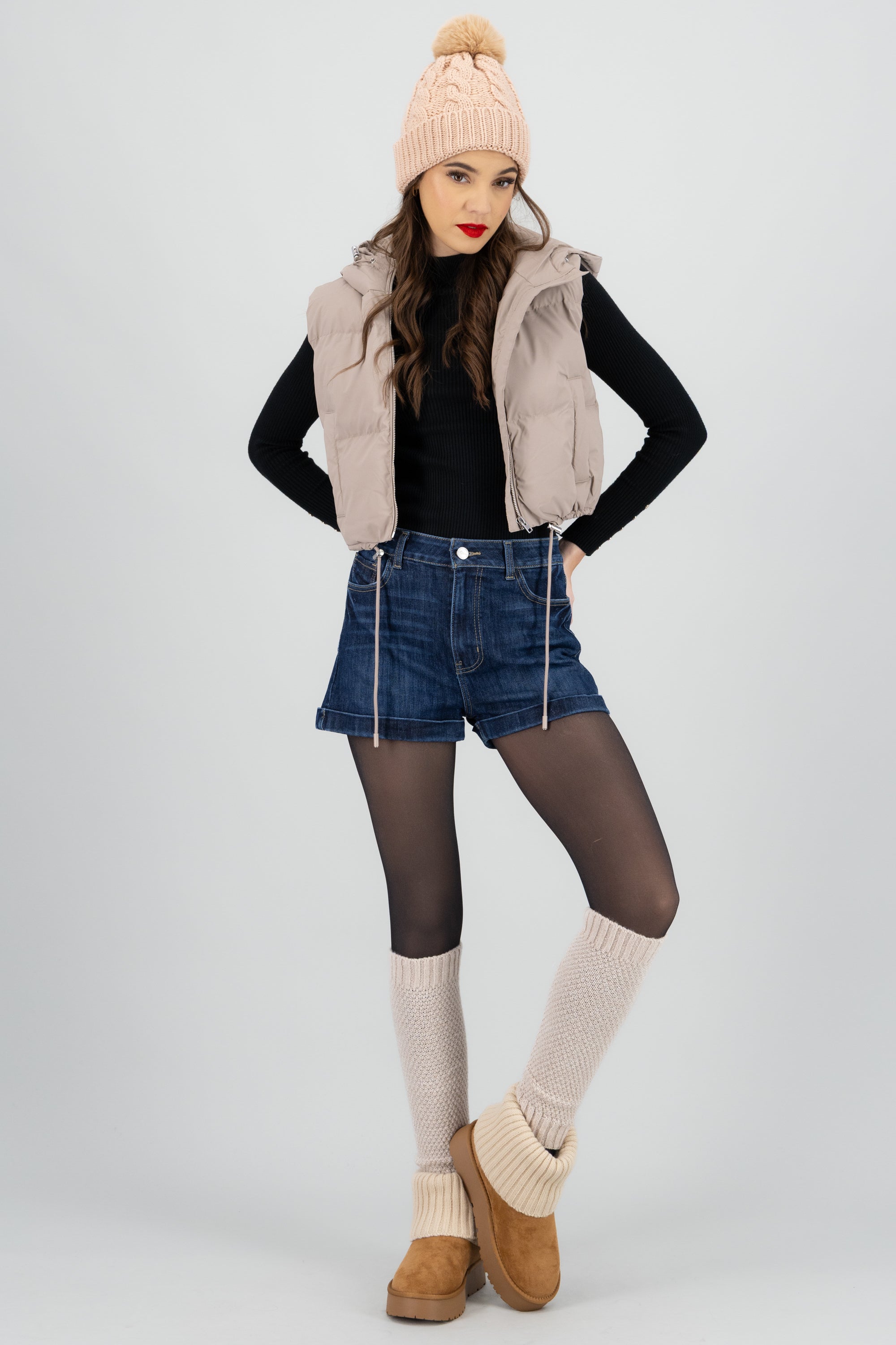 Calentadores tejido texturizado BEIGE