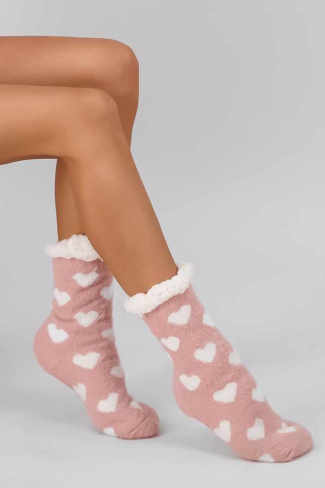 Pantucalceta forro peluche corazones ROSA