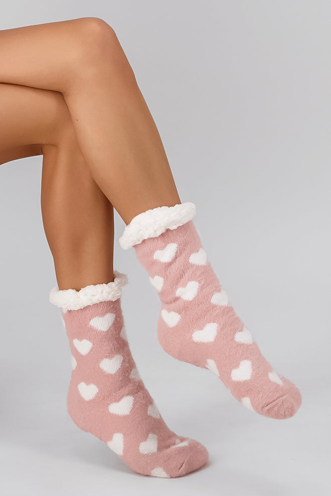 Pantucalceta forro peluche corazones ROSA