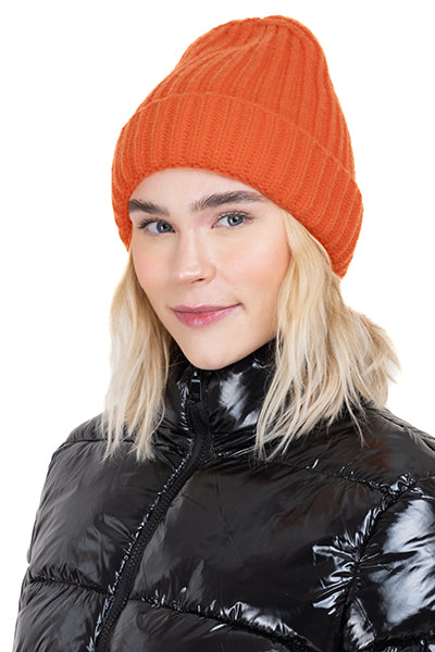 Beanie tejido ancho acanalado NARANJA