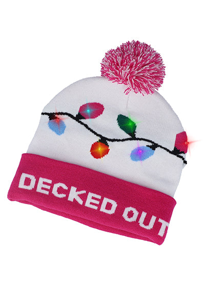 Gorro beanie navideño luces ROSA