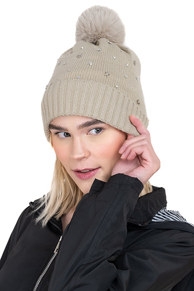 Gorro tejido brillos BEIGE