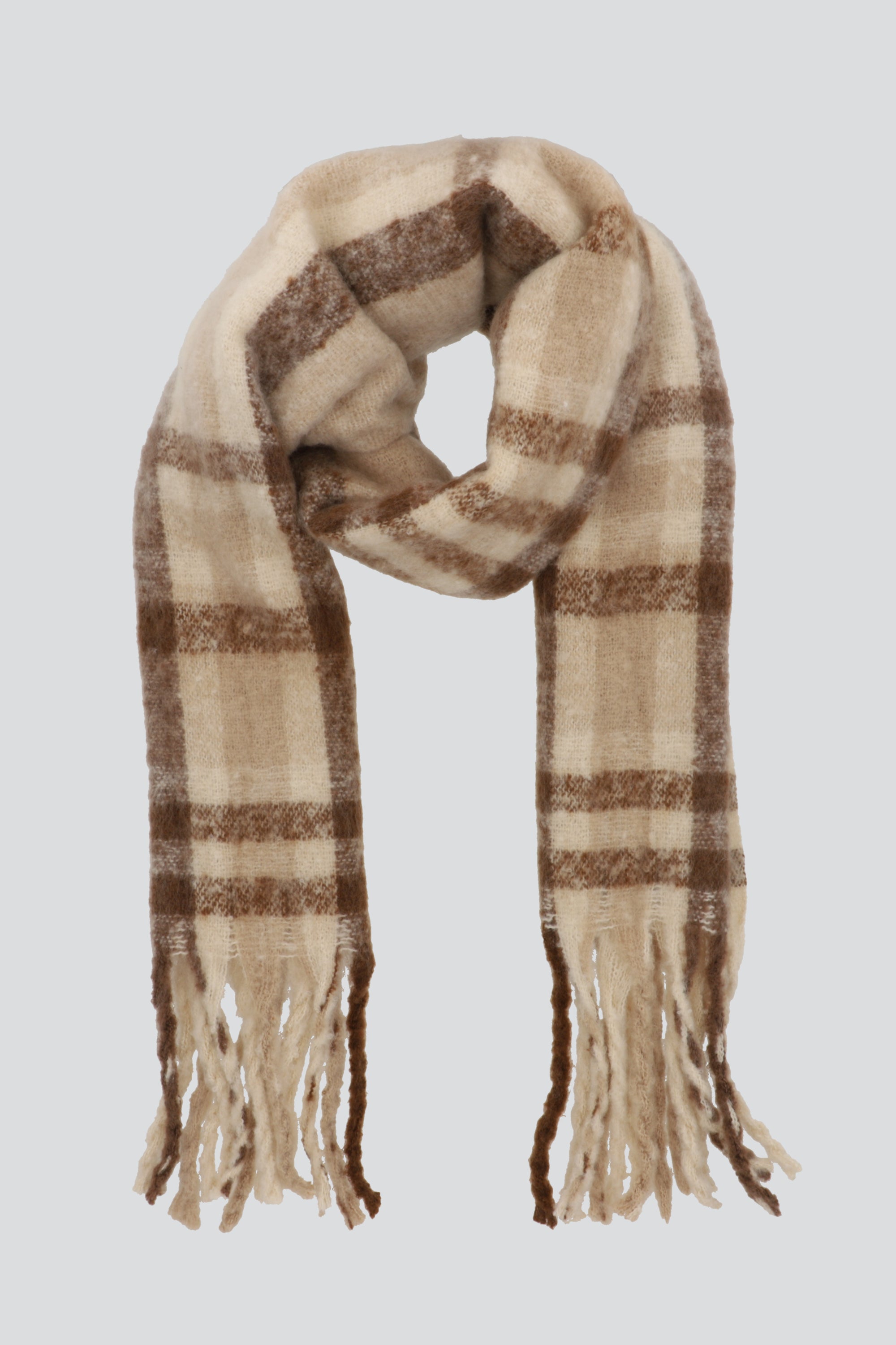 Bufanda tejido suave cuadros BEIGE