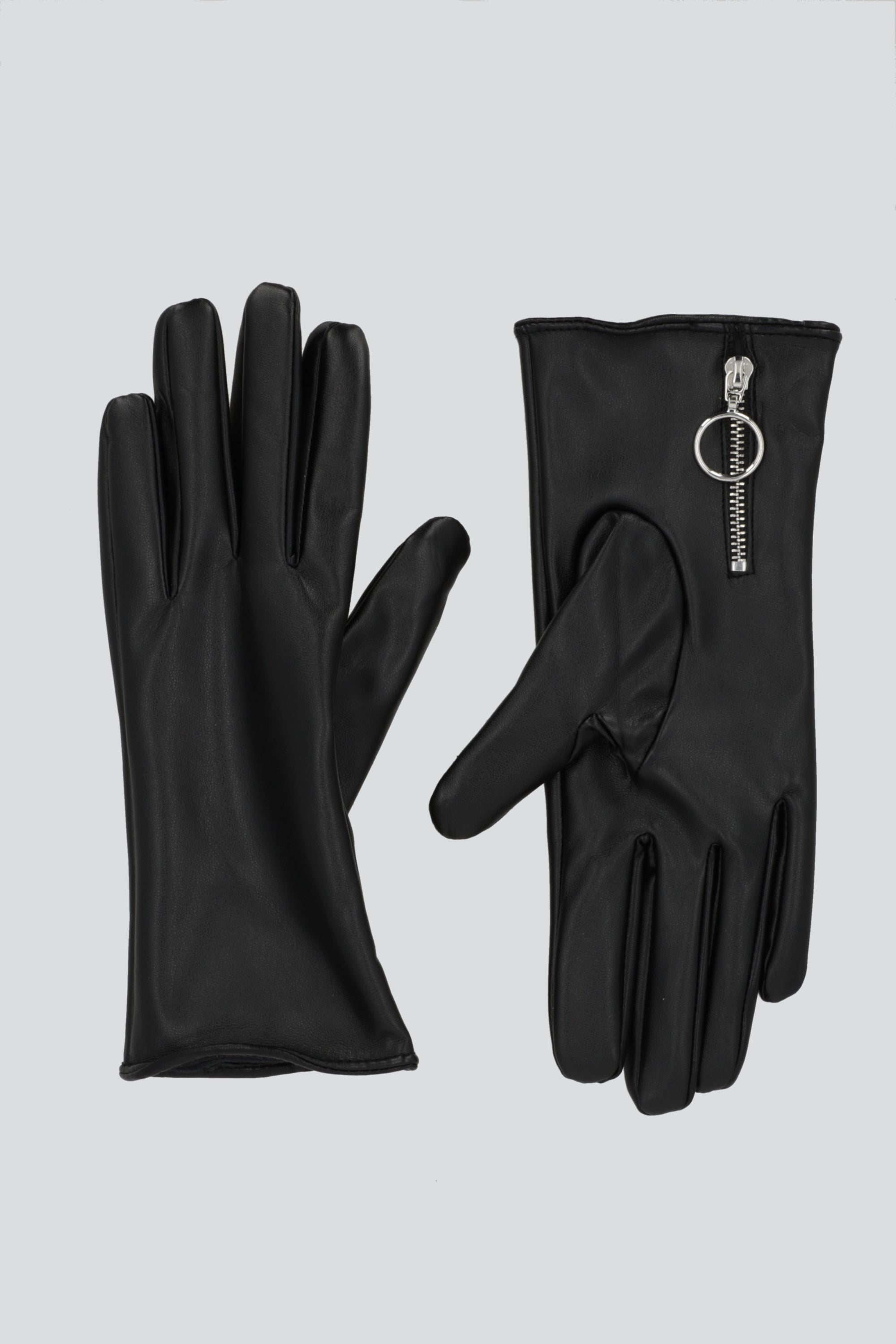 Guantes efecto piel cremallera NEGRO
