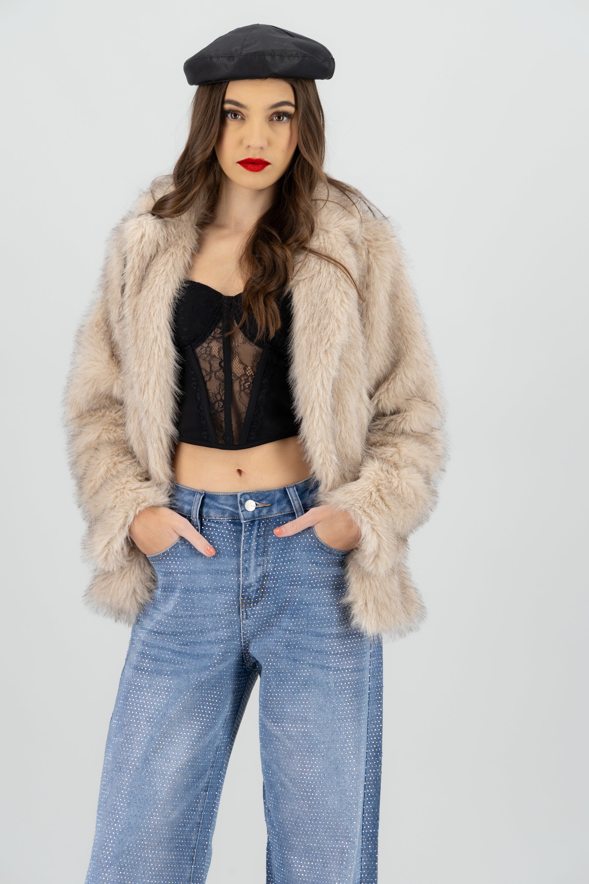 Boina efecto piel hebilla NEGRO