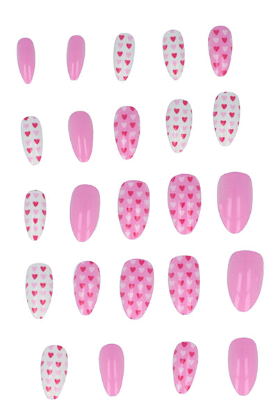 Set 24 uñas mini corazones ROSA