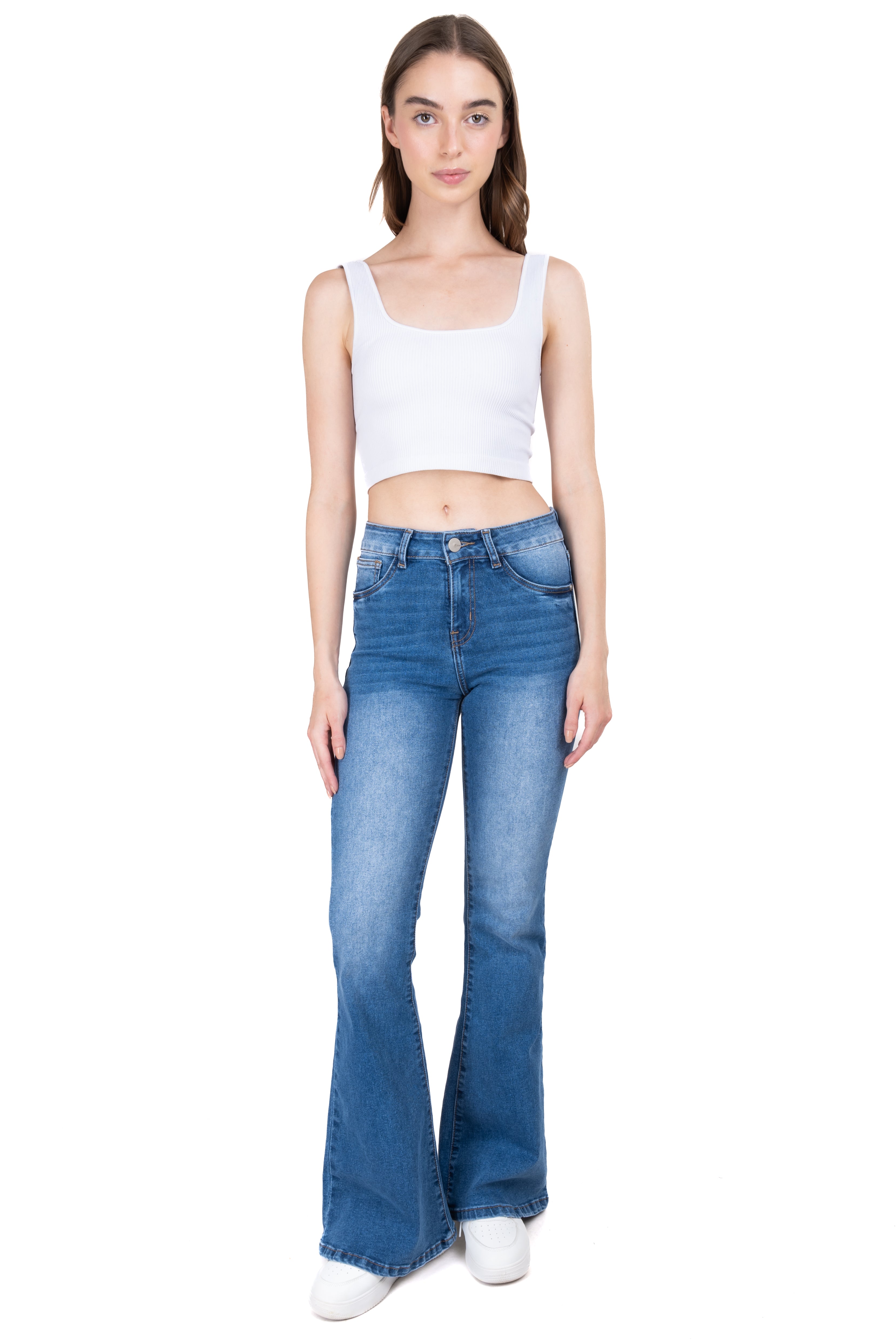 Jeans flared deslavados MEDIUM WASH