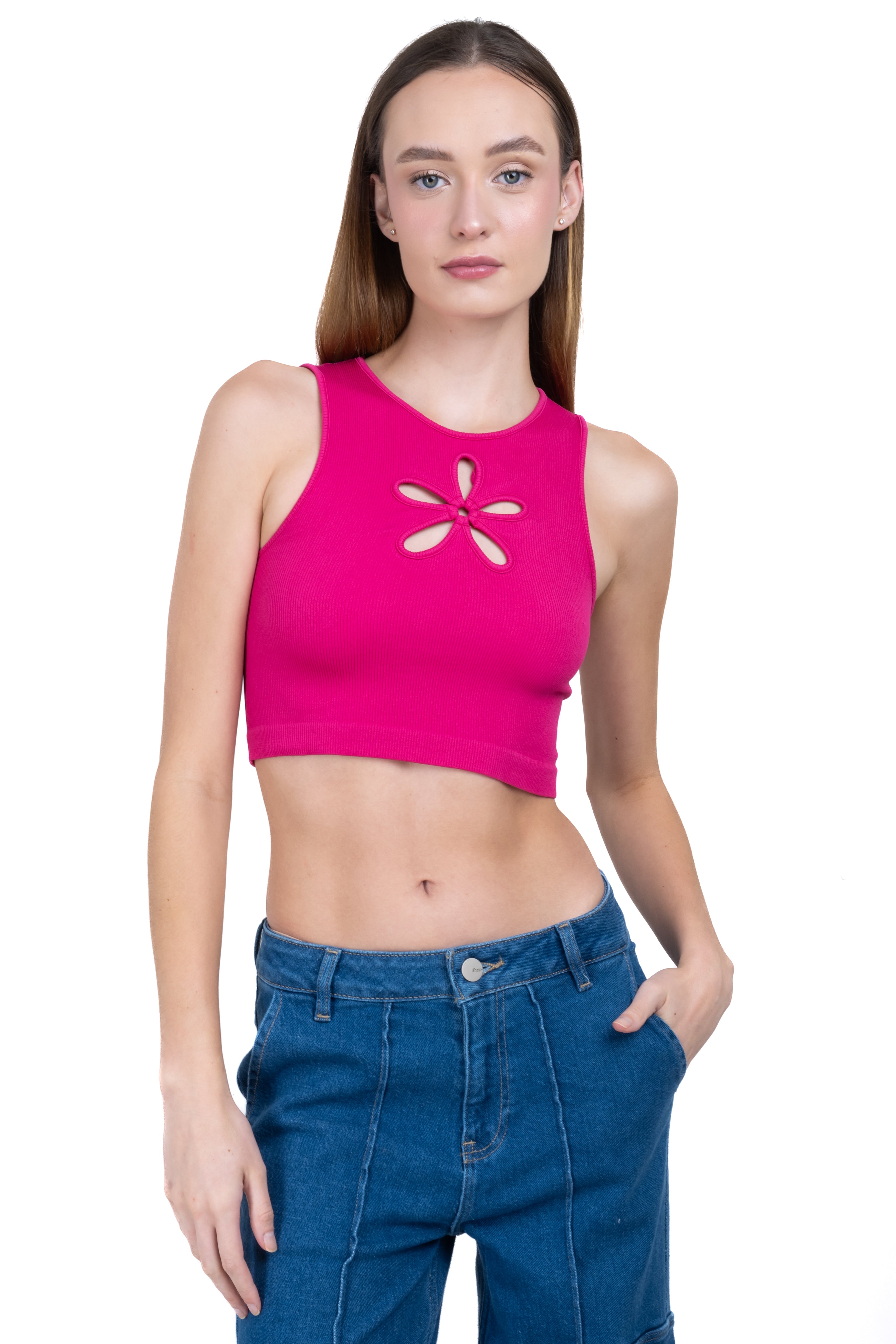 Top cut out flor tirantes ROSA