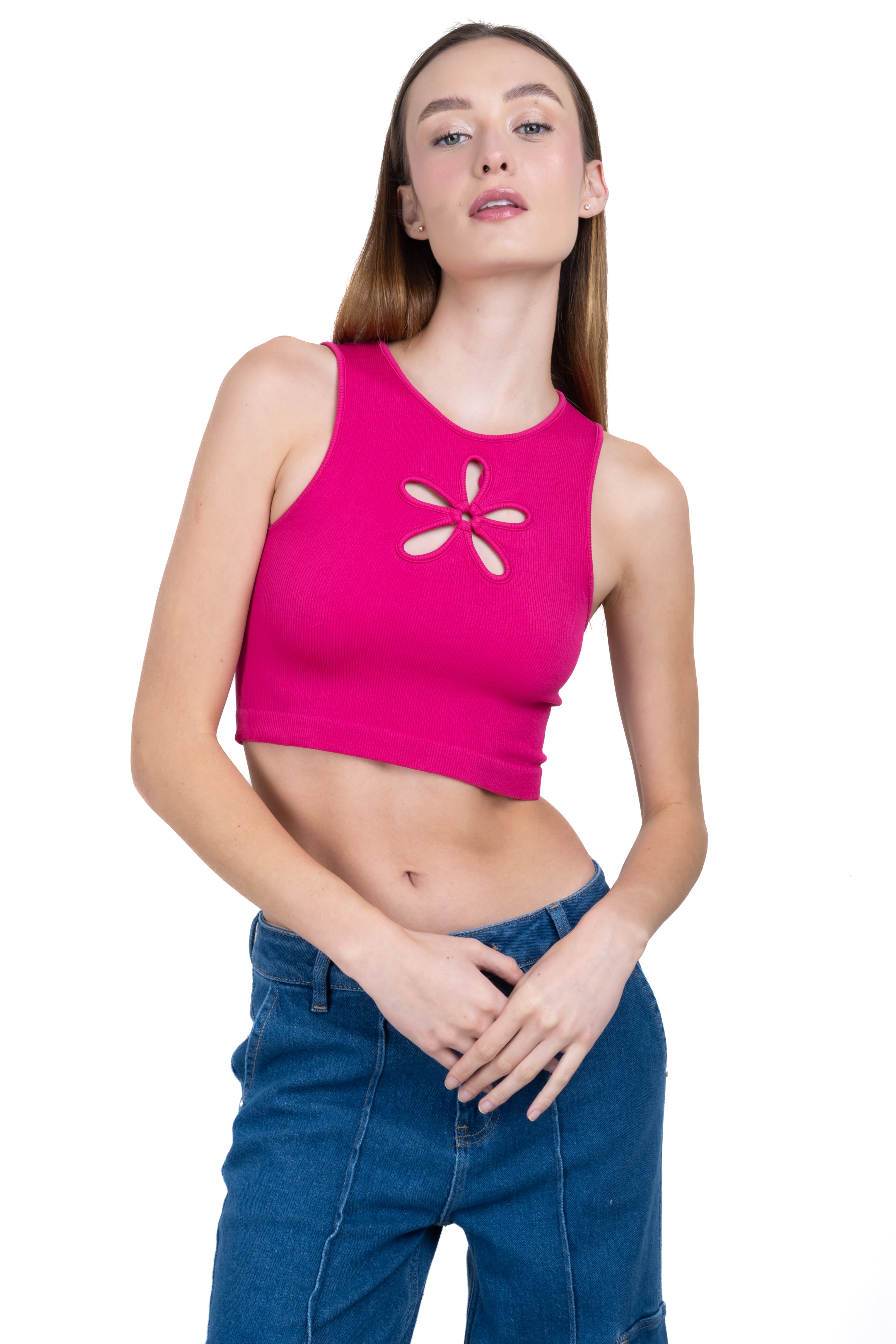 Top cut out flor tirantes ROSA