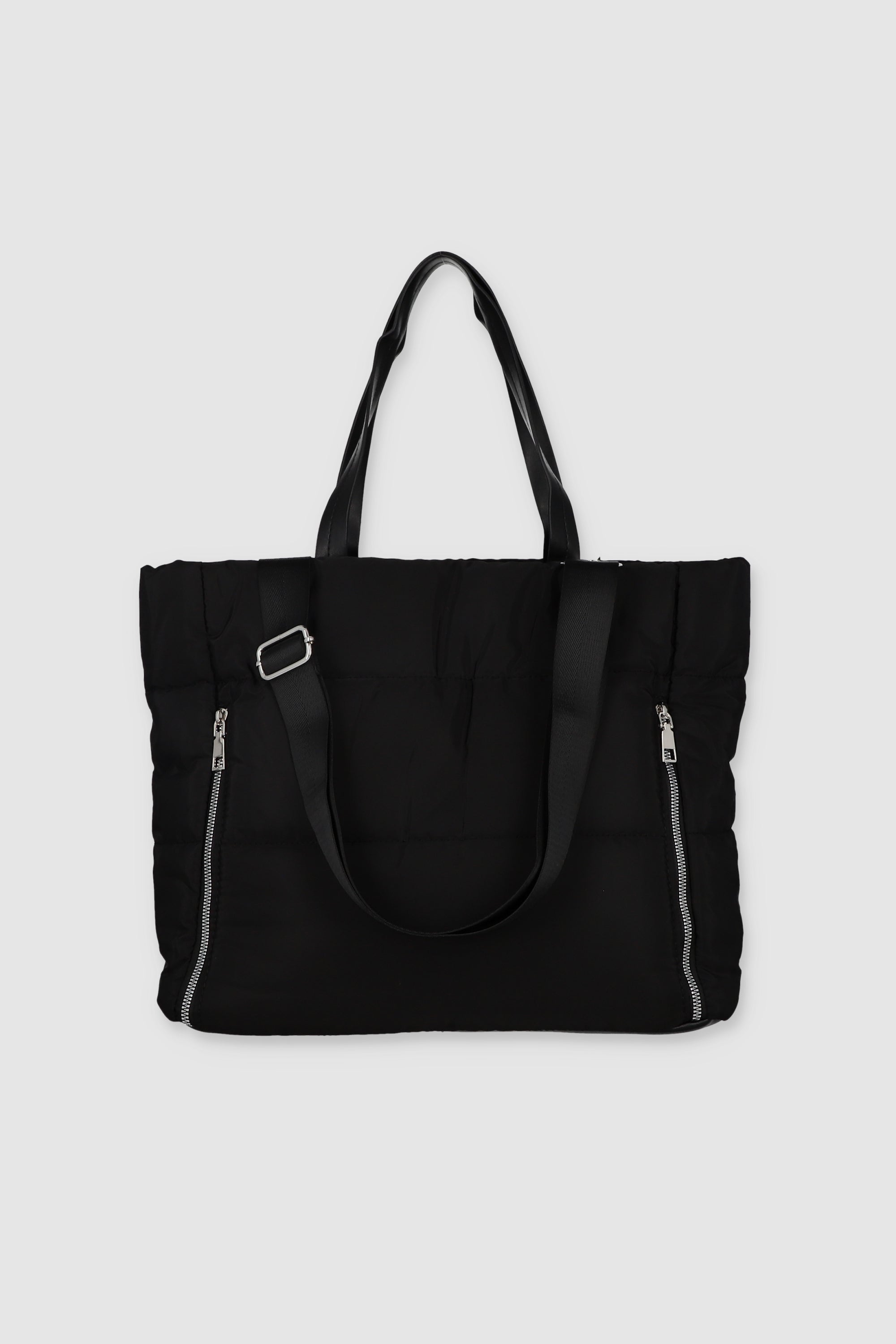 Bolso Tote Capitonado Cremalleras NEGRO