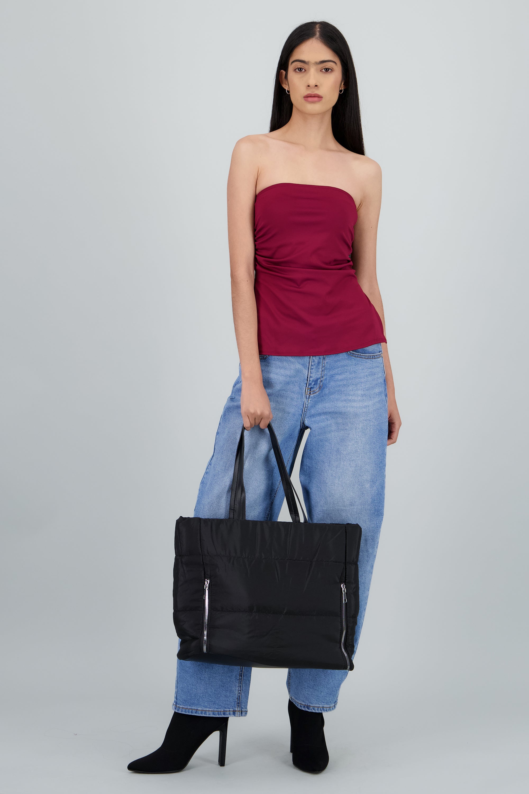 Bolso Tote Capitonado Cremalleras NEGRO