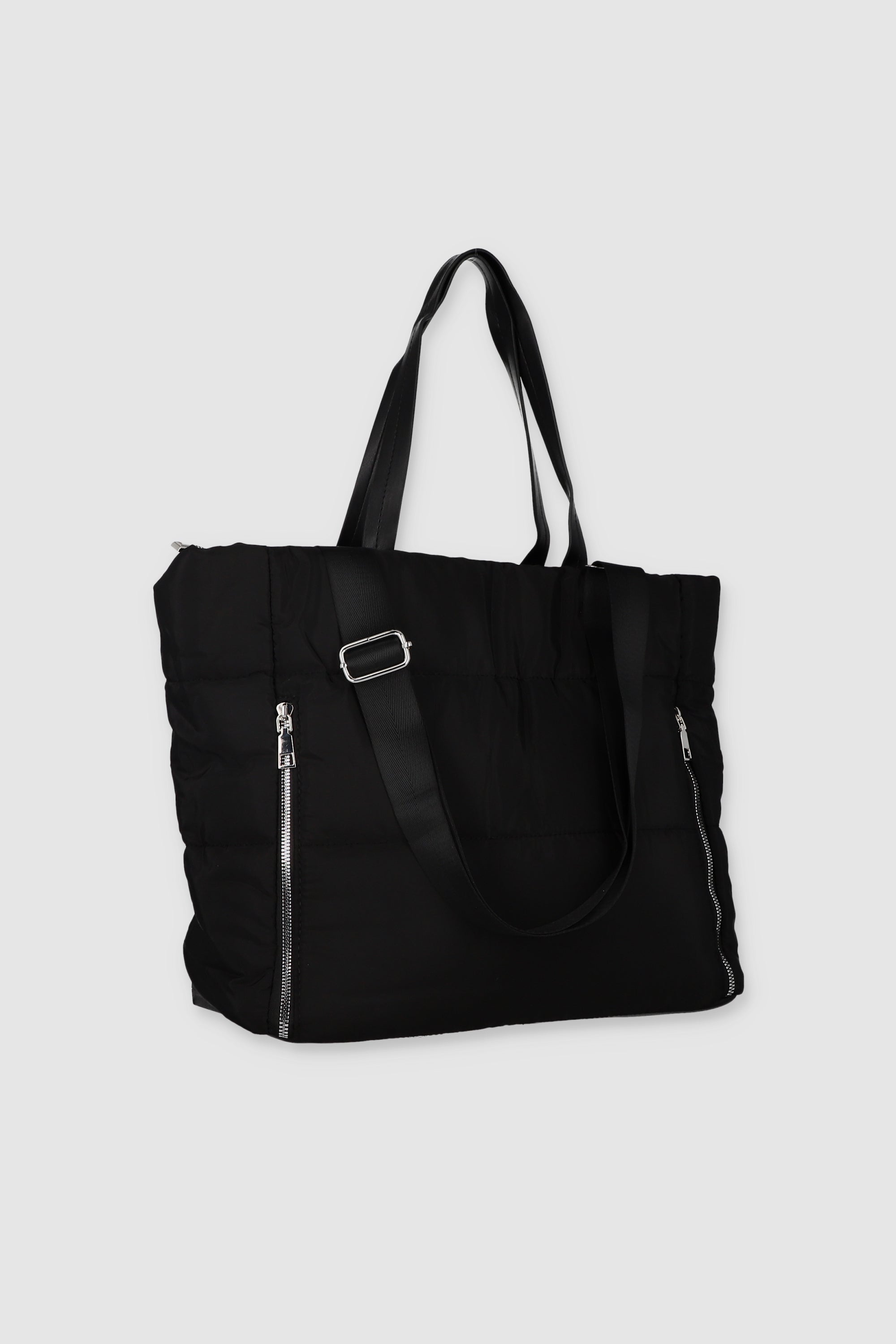 Bolso Tote Capitonado Cremalleras NEGRO