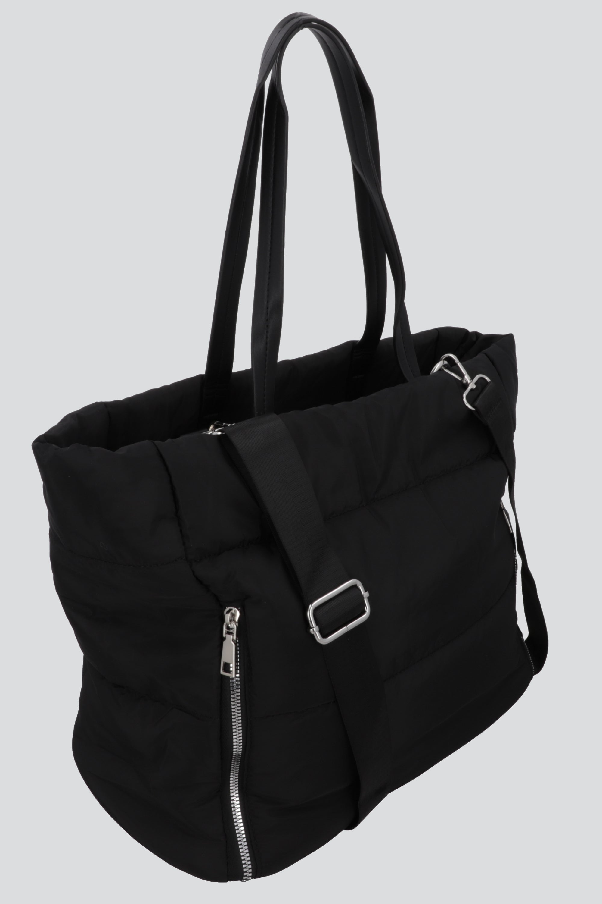 Bolso Tote Capitonado Cremalleras NEGRO